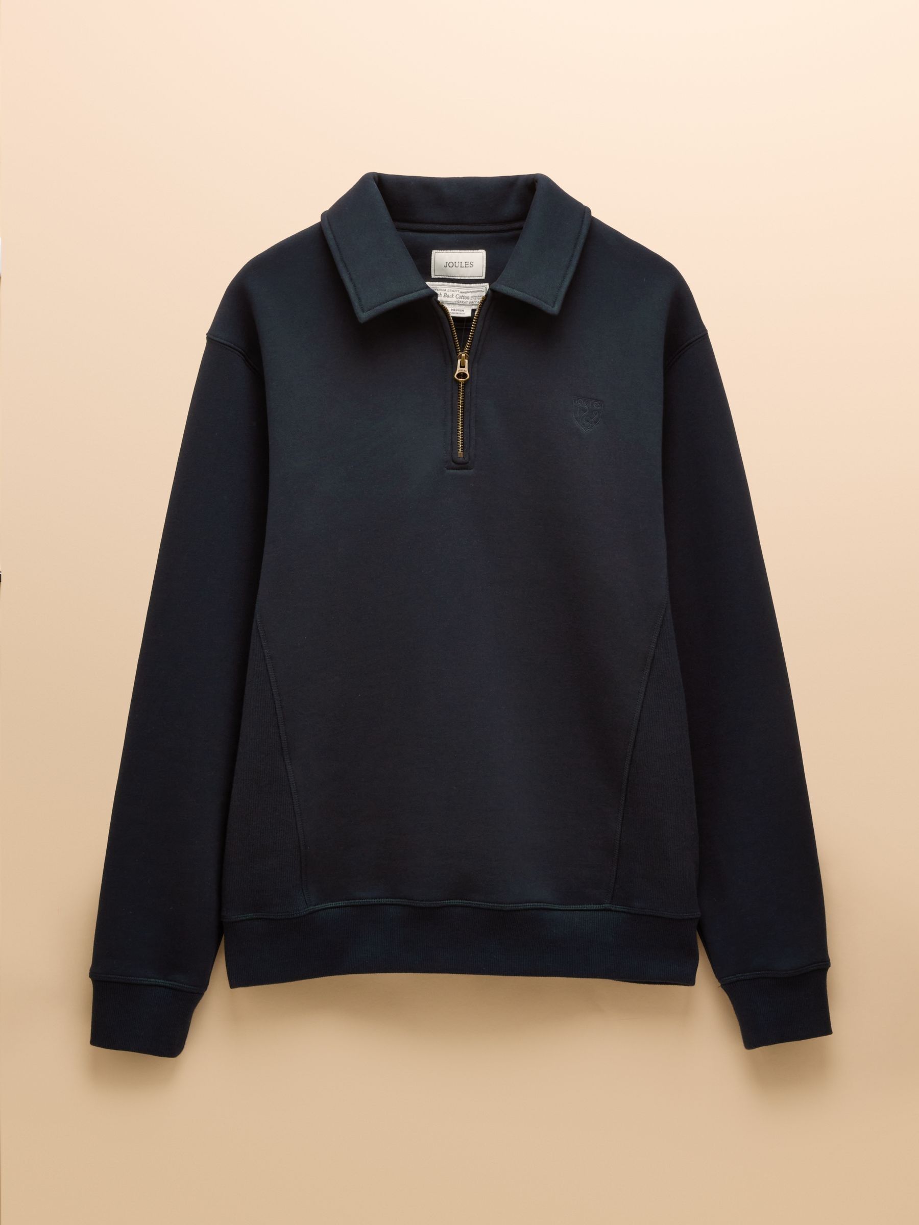 Navy Brushed Cotton Collar Quarter Zip Sweatshirt - Image 8 of 8