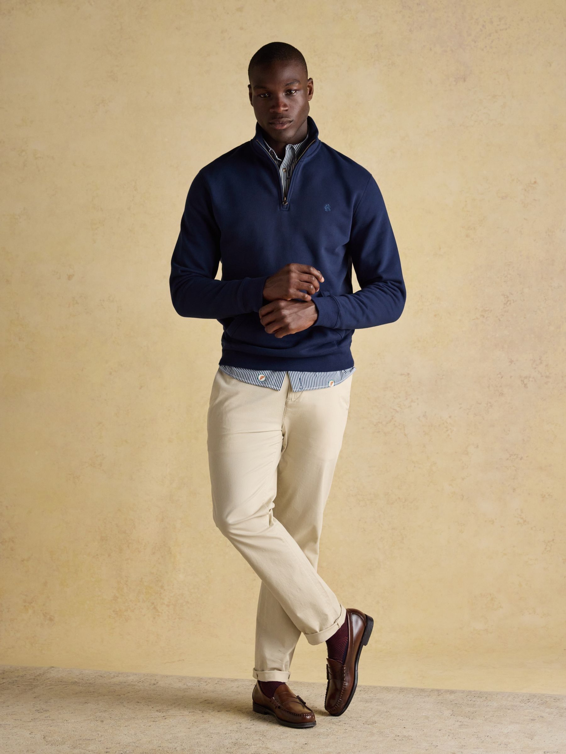 Jenkins Navy Brushed Cotton Quarter Zip Sweatshirt - Image 3 of 11