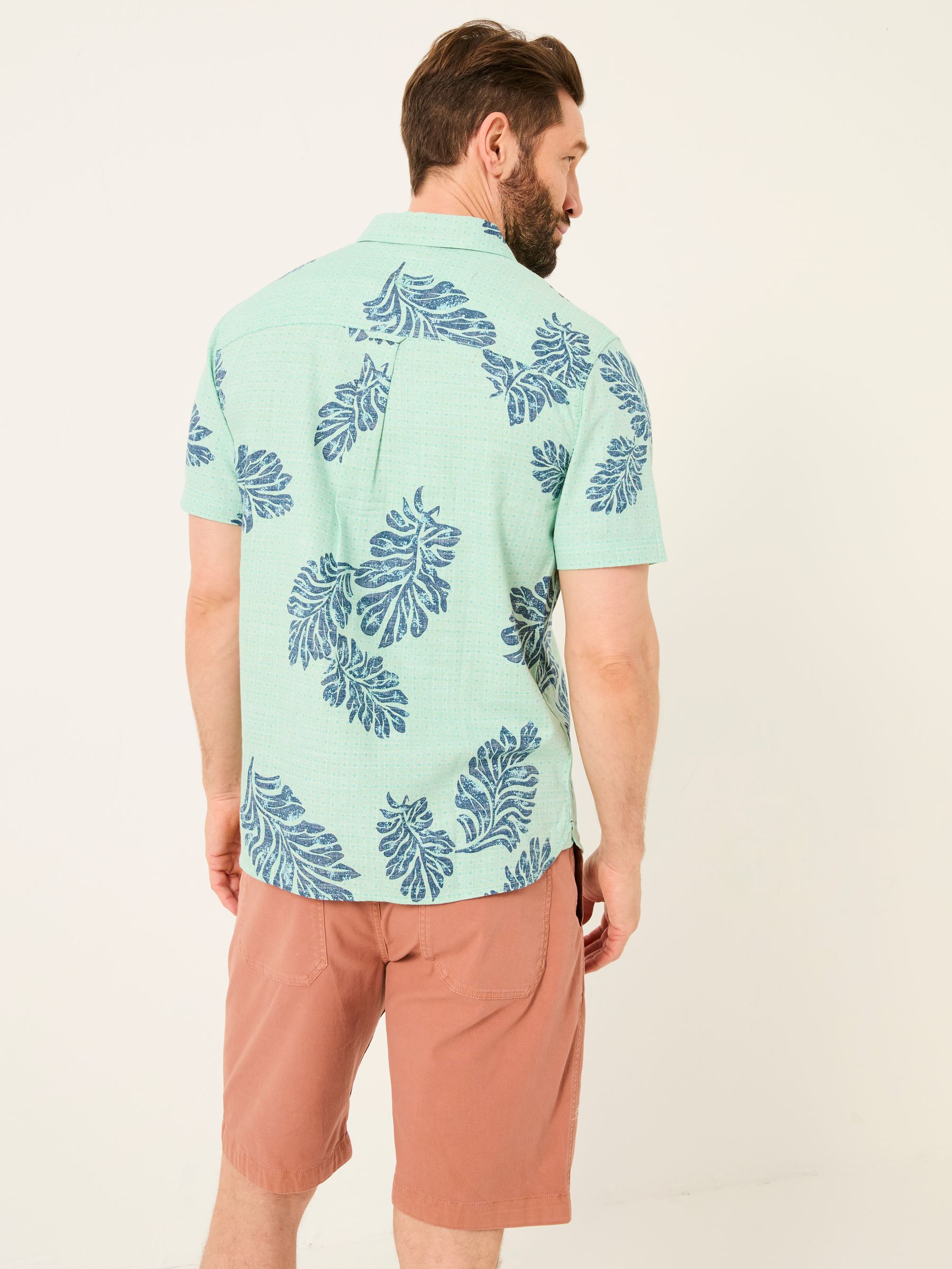 Mint Green Short Sleeve Banana Leaf Print 100% Cotton Shirt - Image 2 of 8