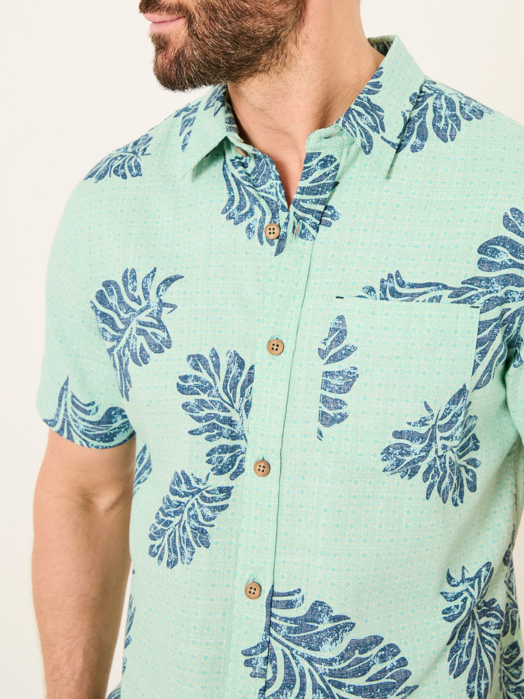 Mint Green Short Sleeve Banana Leaf Print 100% Cotton Shirt - Image 4 of 8