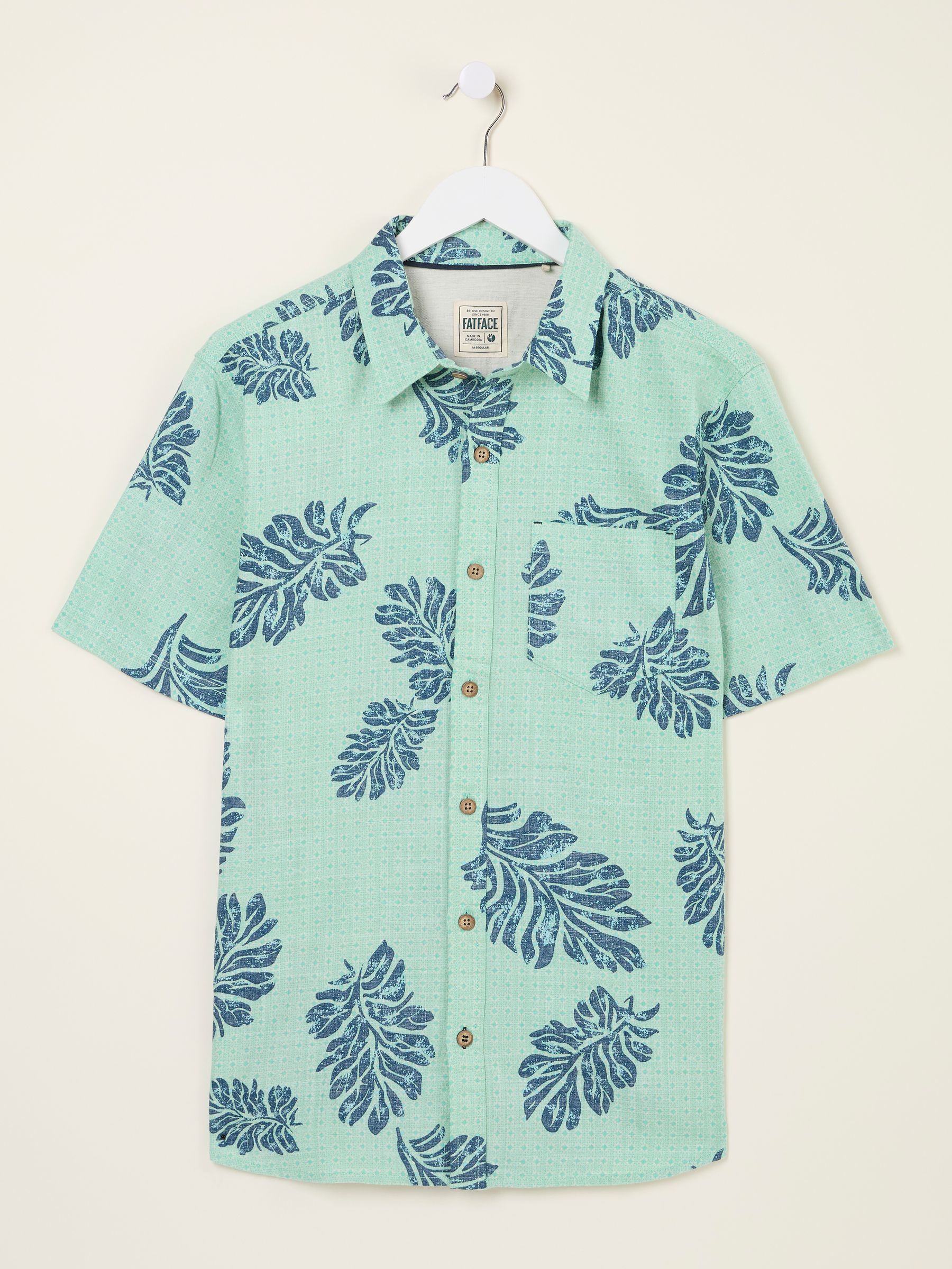 Mint Green Short Sleeve Banana Leaf Print 100% Cotton Shirt - Image 7 of 8