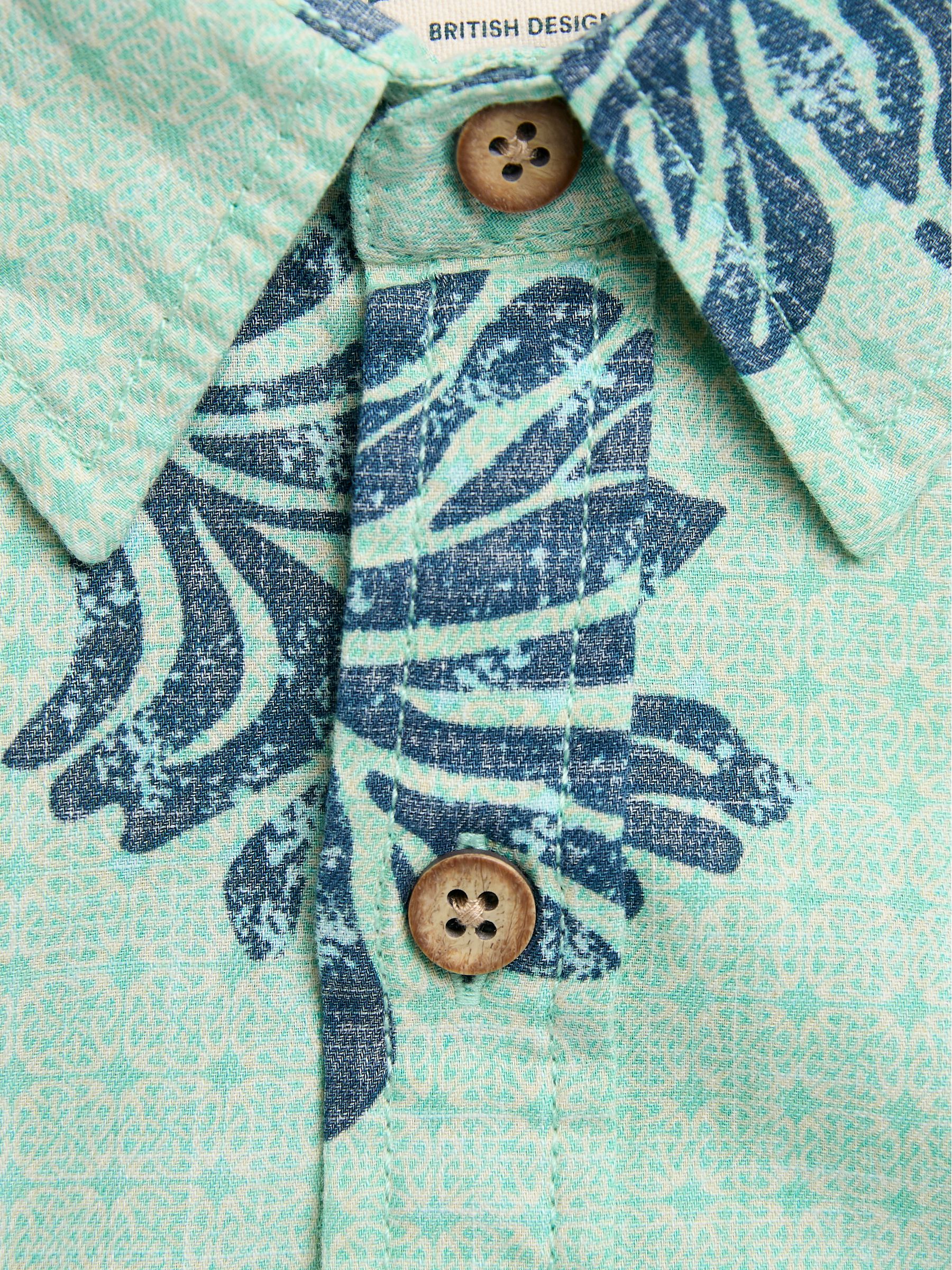 Mint Green Short Sleeve Banana Leaf Print 100% Cotton Shirt - Image 8 of 8