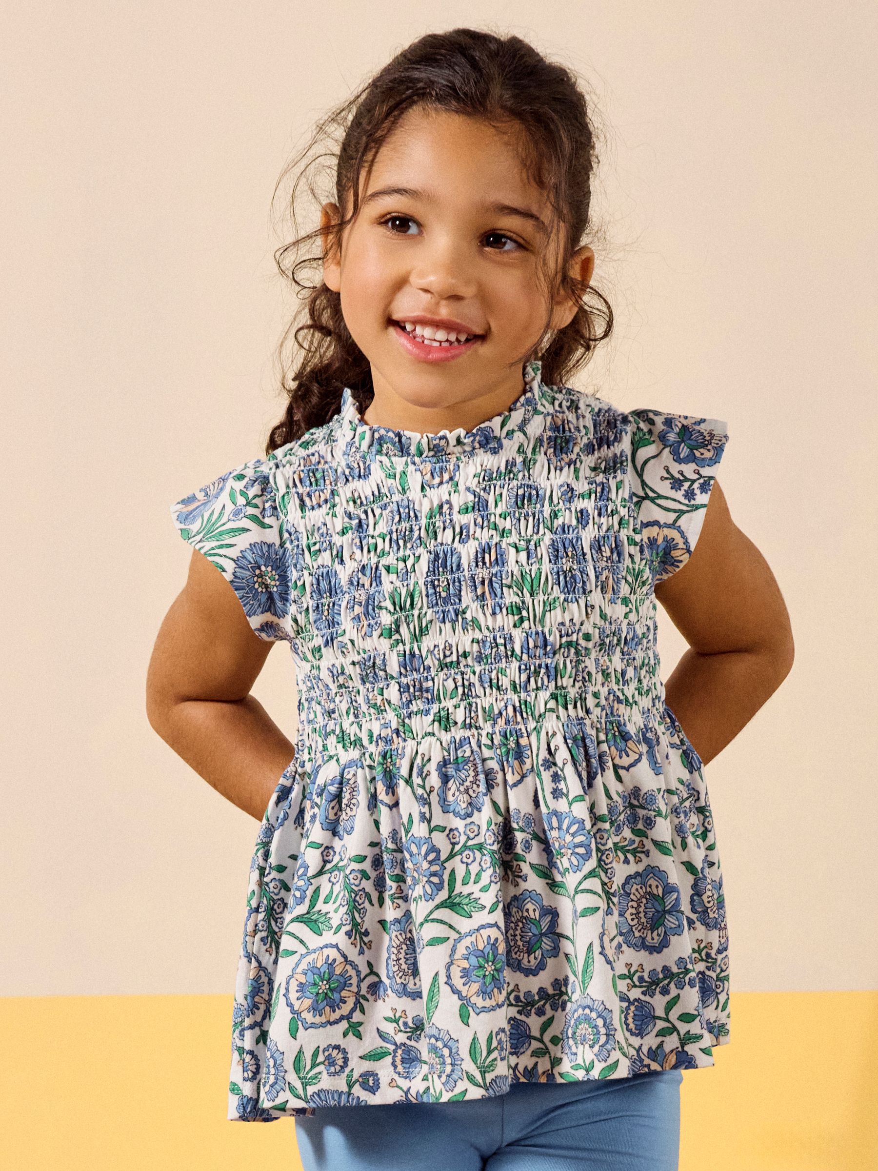 Gracie Blue Shirred Short Sleeve Top - Image 1 of 7