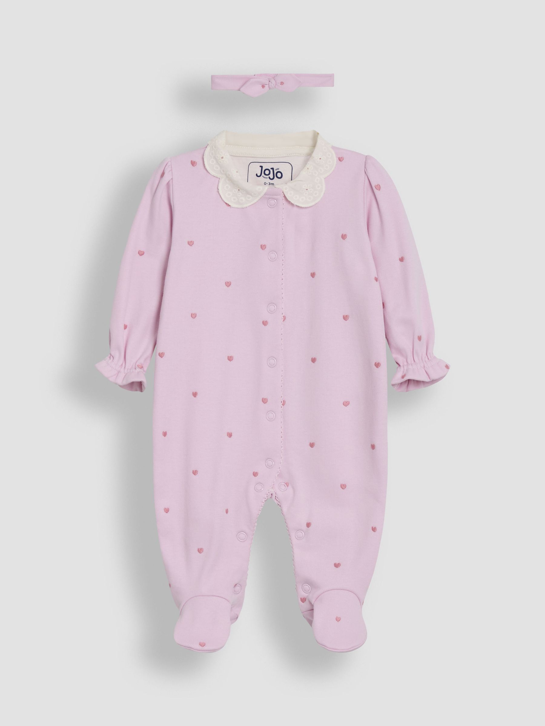 Pink Cotton Collared 2-Piece Embroidered Sleepsuit and Headband Set - Image 3 of 6