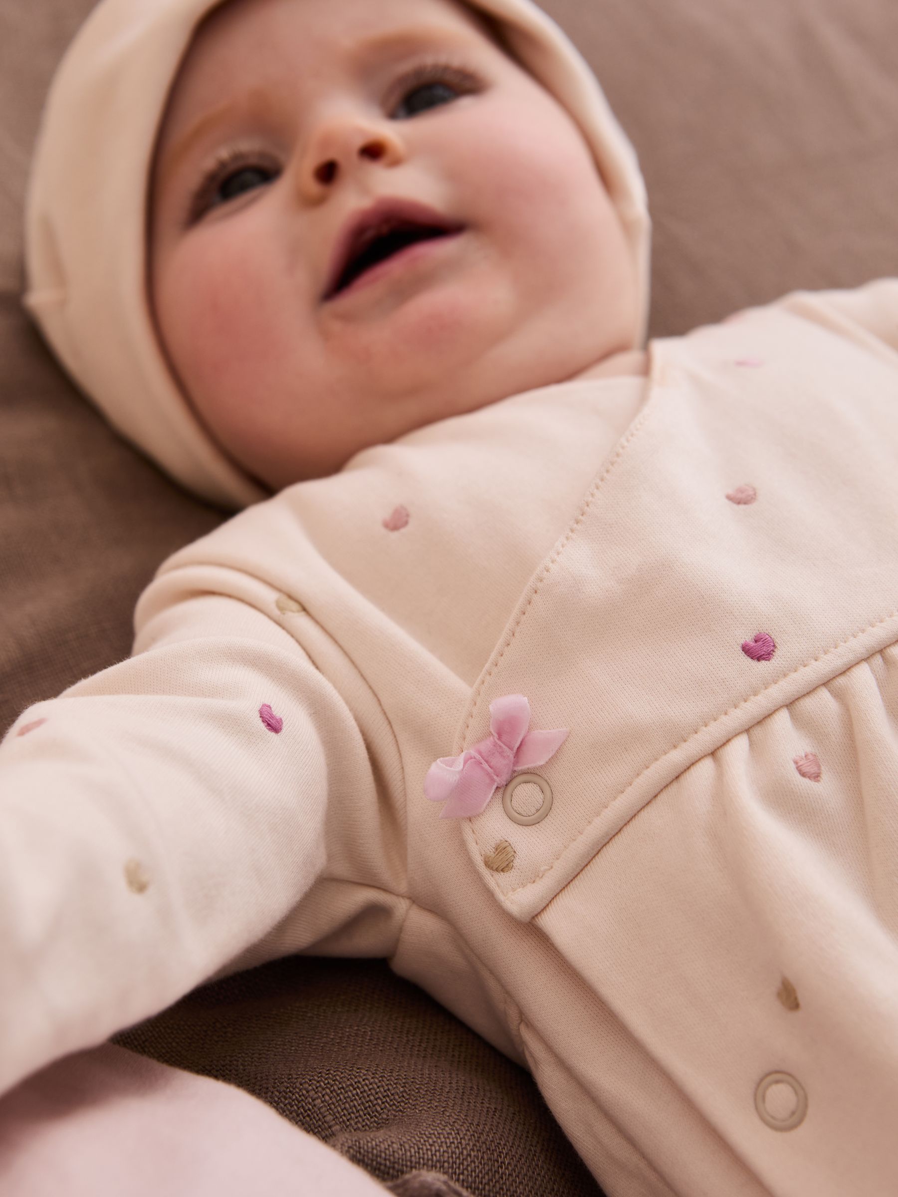 Cream Cotton 2-Piece Embroidered Sleepsuit and Hat Set - Image 3 of 9