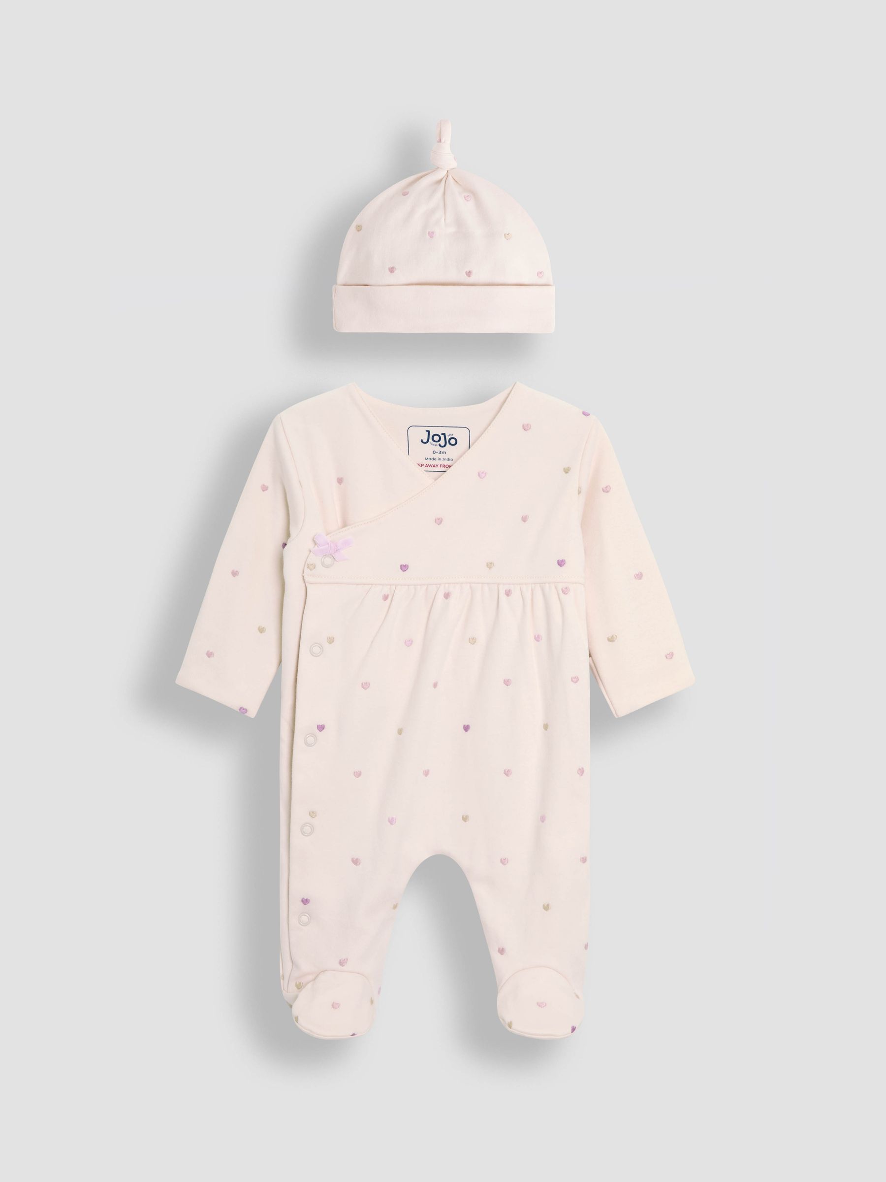 Cream Cotton 2-Piece Embroidered Sleepsuit and Hat Set - Image 4 of 9