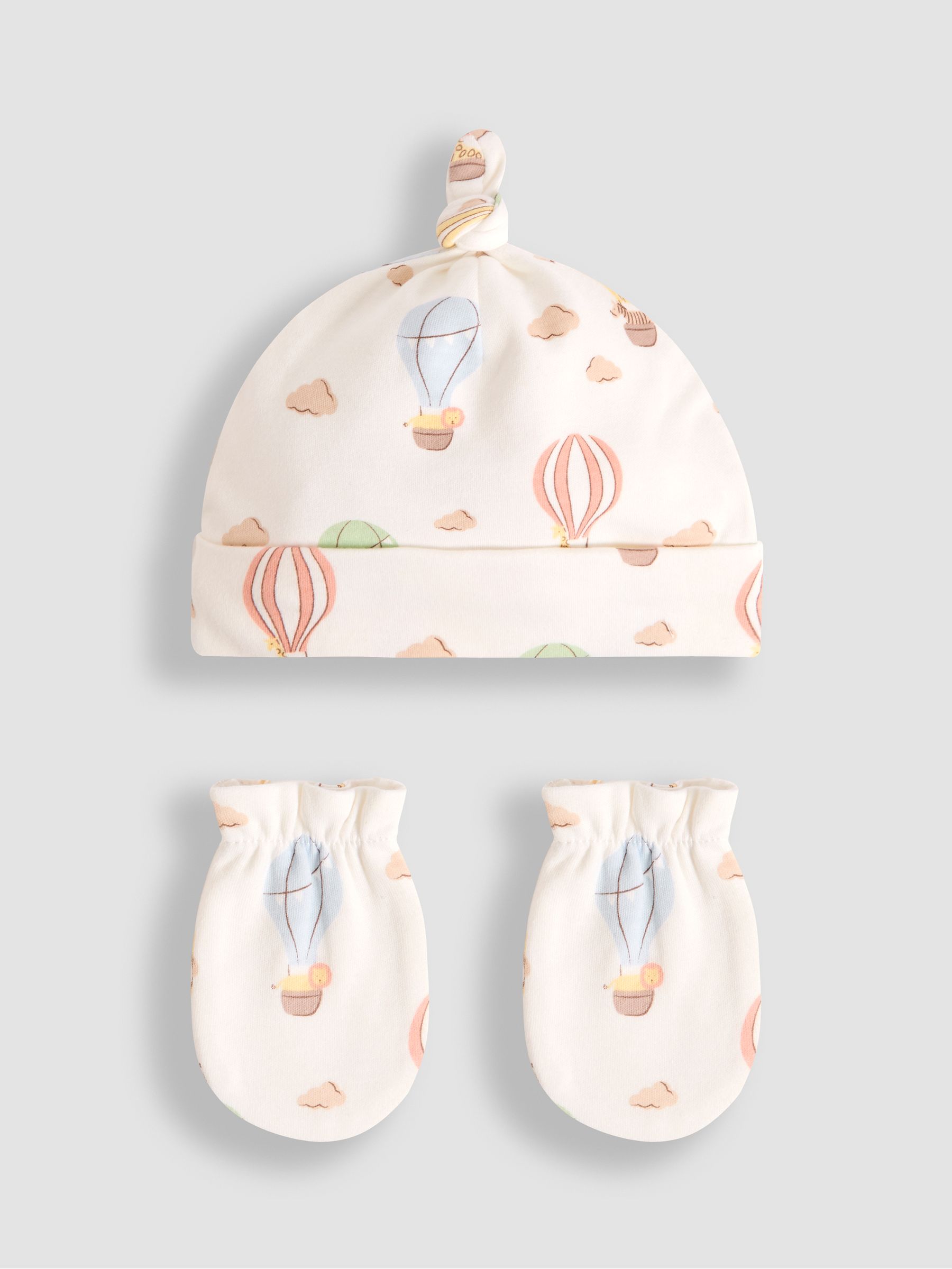 Cream Cotton 2-Piece Baby Hat and Mittens Set - Image 1 of 5