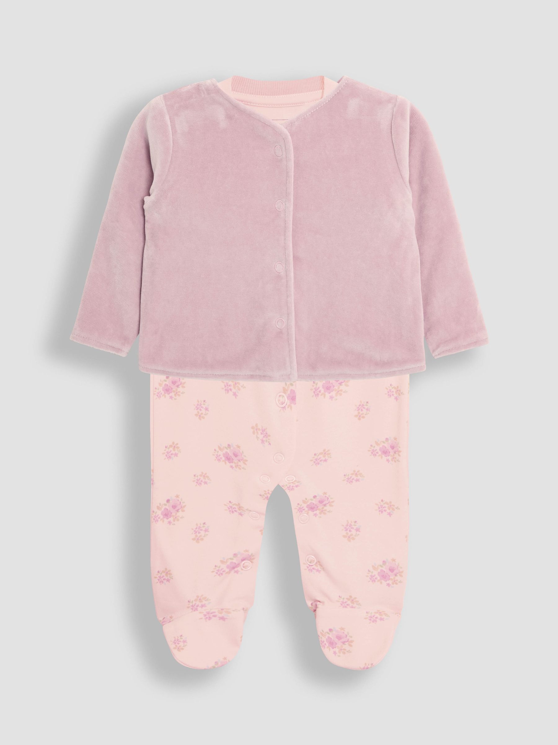 Floral 2-Piece Footed Sleepsuit & Velour Jacket Set - Image 1 of 6