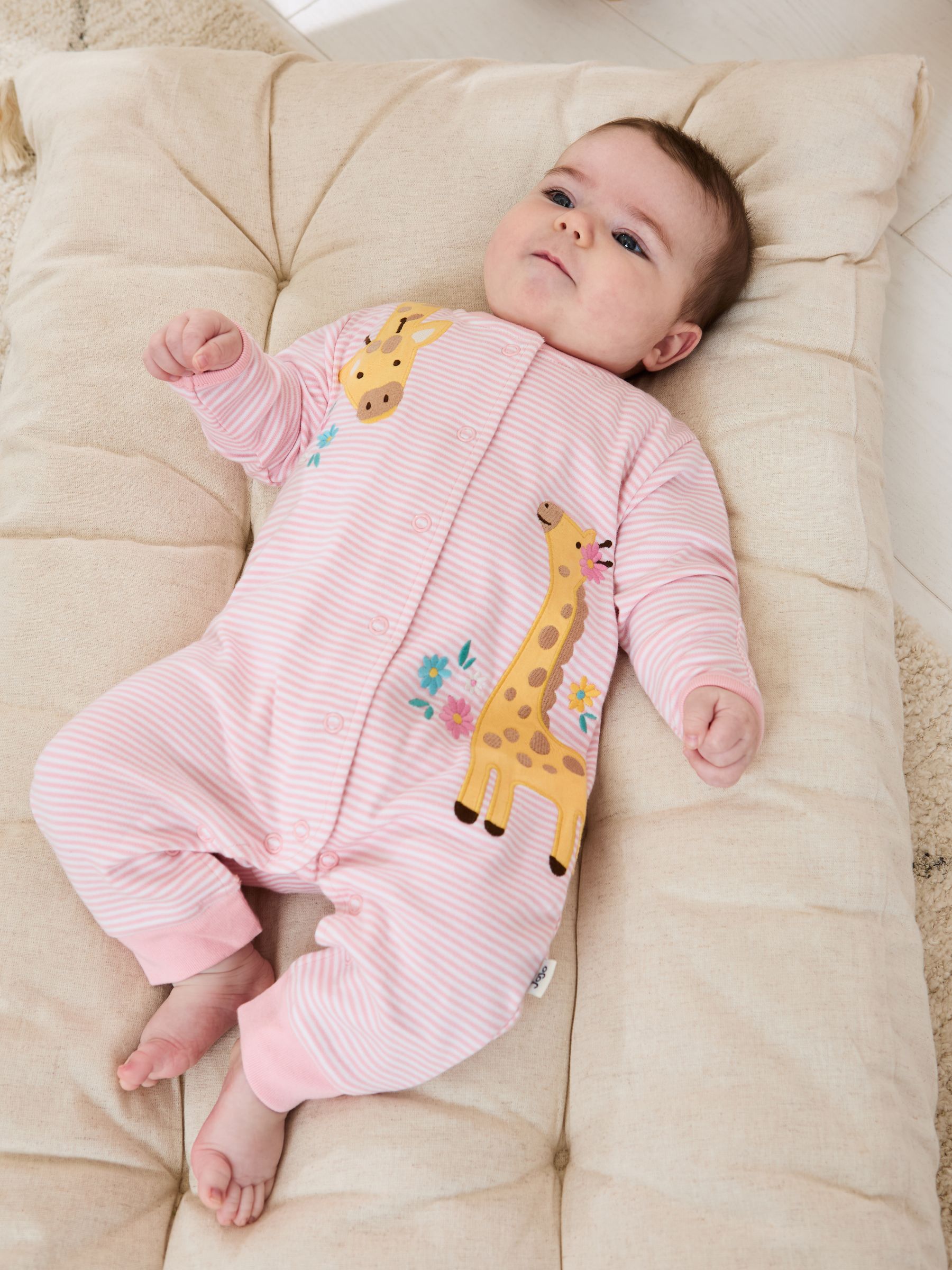 Pink Giraffe Cotton Appliqué Popper Sleepsuit - Image 1 of 5
