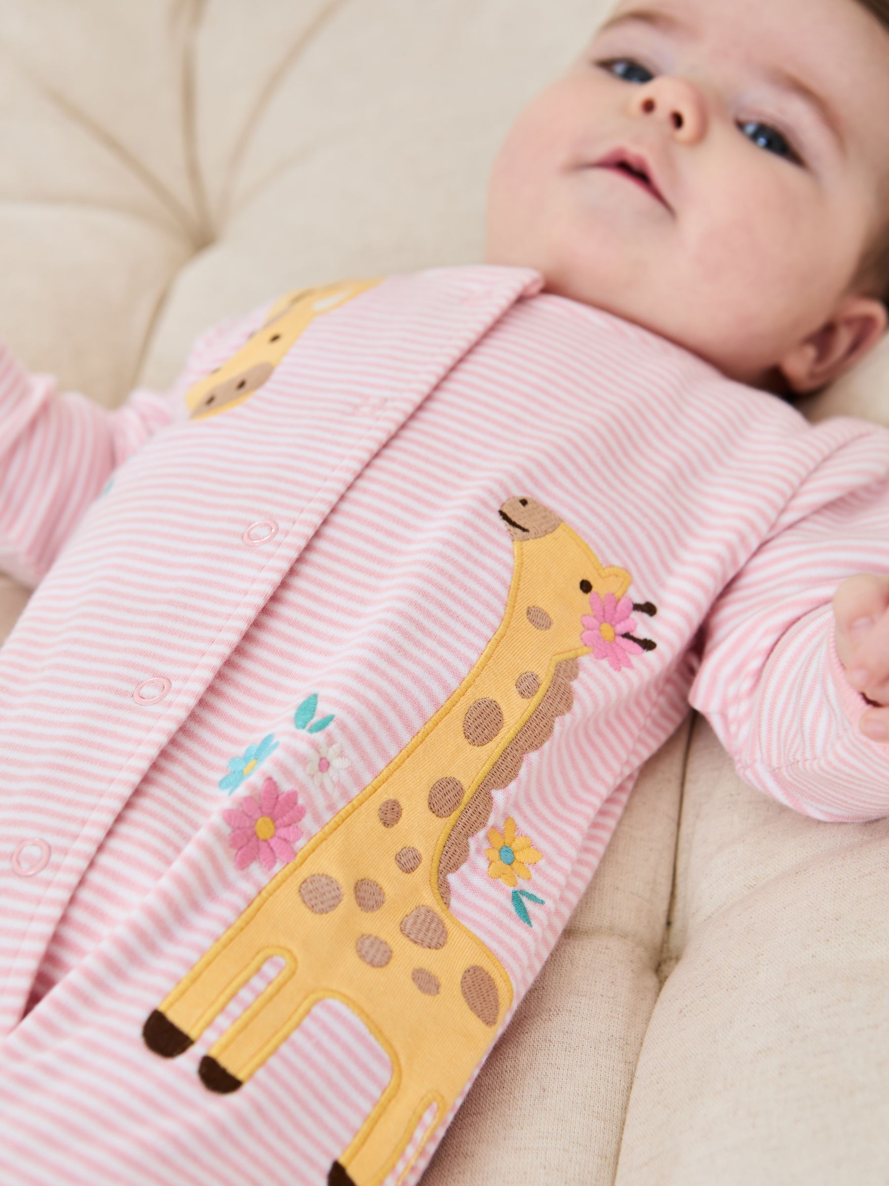 Pink Giraffe Cotton Appliqué Popper Sleepsuit - Image 2 of 5