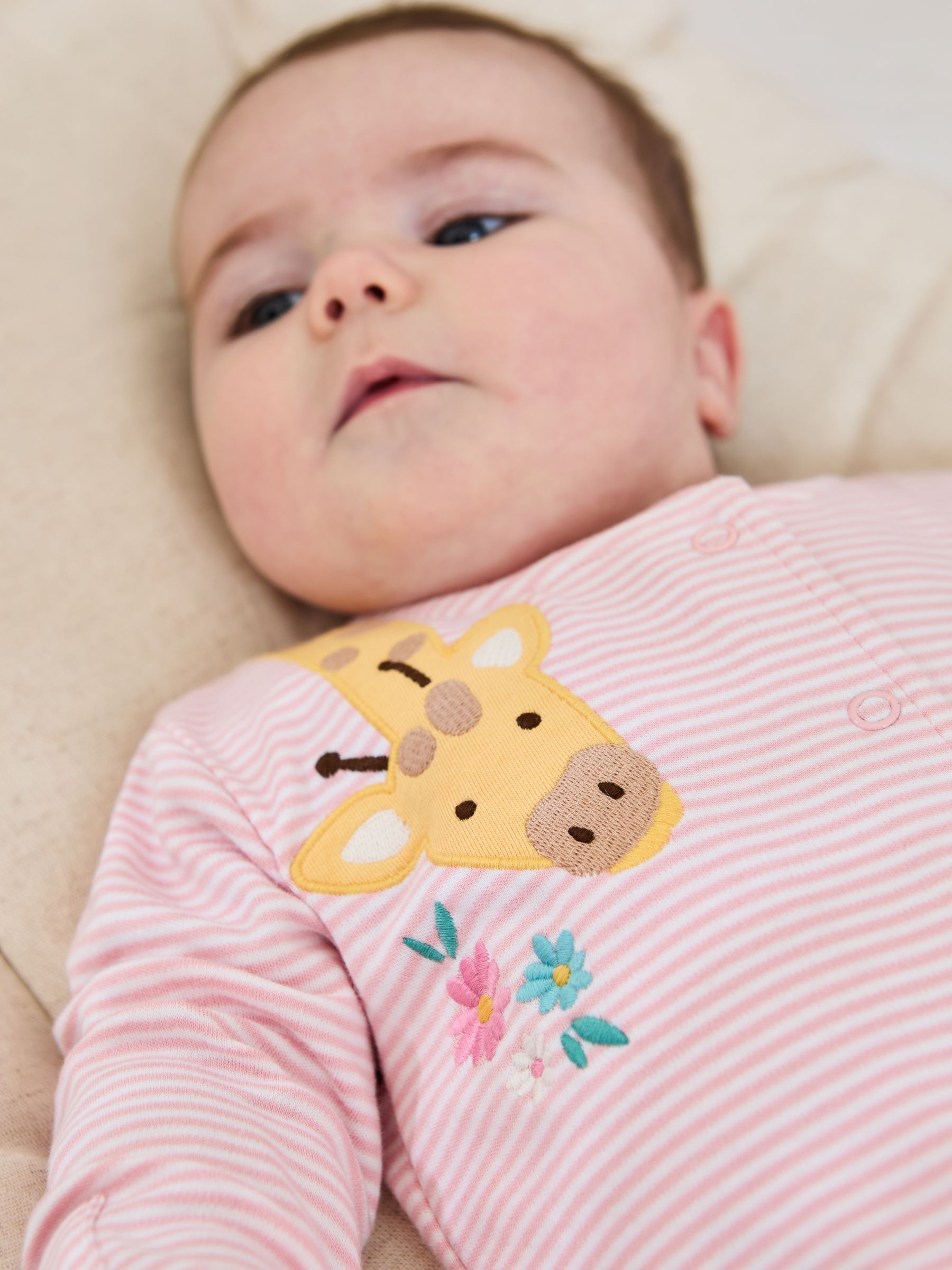 Pink Giraffe Cotton Appliqué Popper Sleepsuit - Image 3 of 5