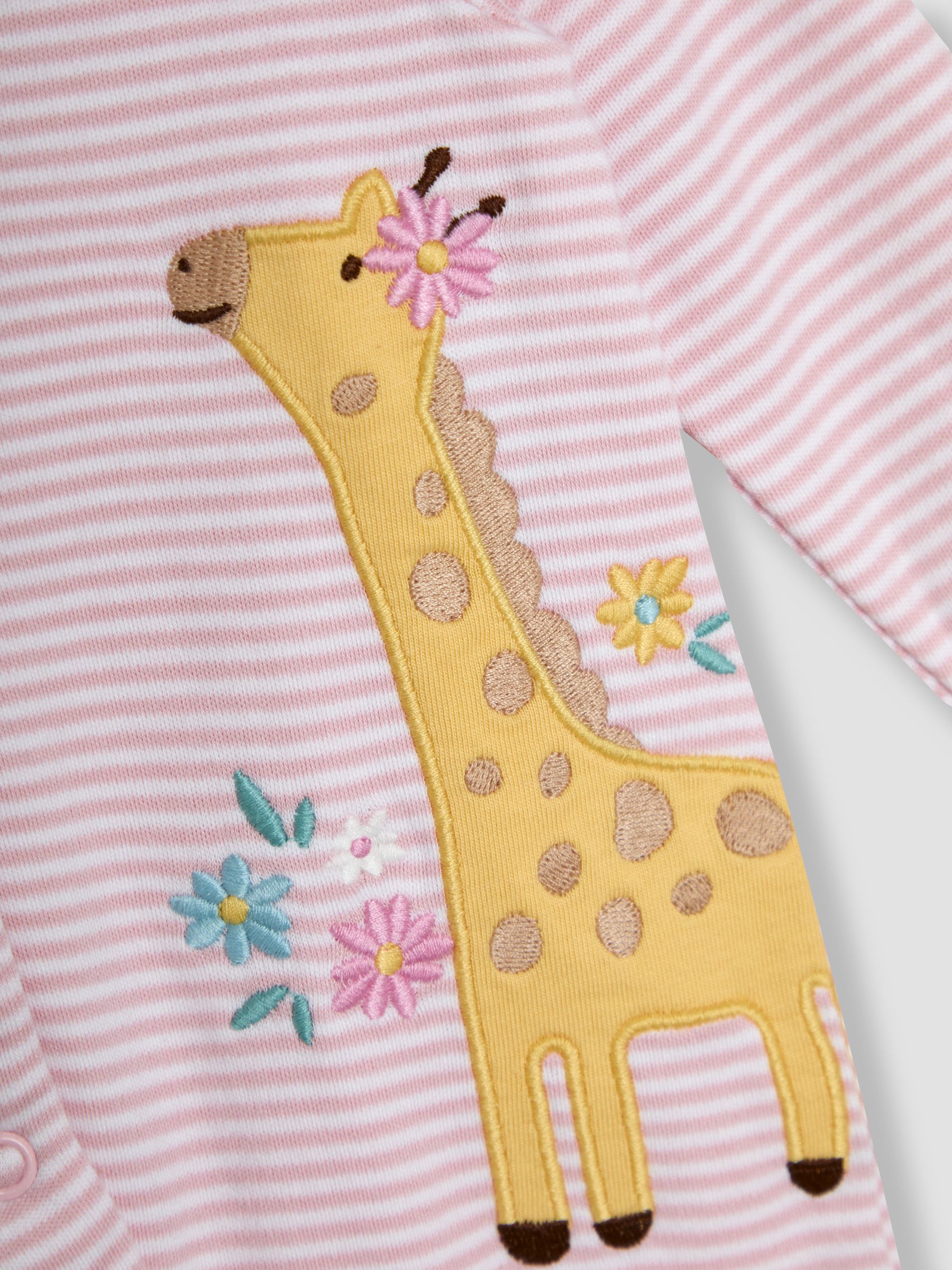 Pink Giraffe Cotton Appliqué Popper Sleepsuit - Image 5 of 5