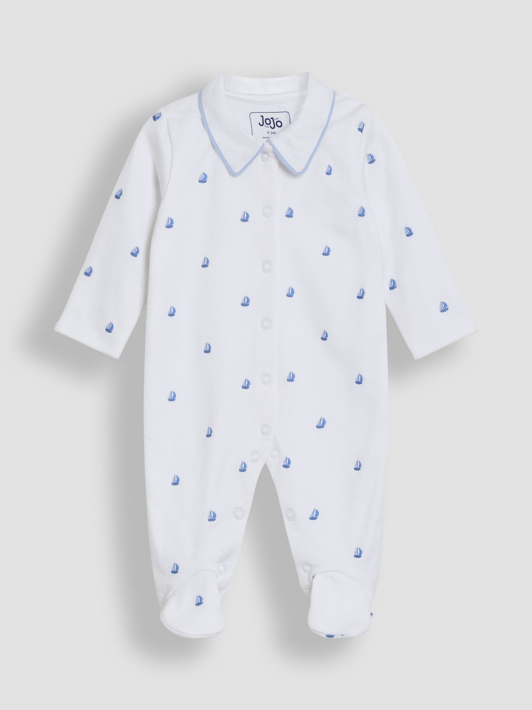 White Cotton 2-Piece Embroidered Sleepsuit and Hat Set - Image 5 of 7