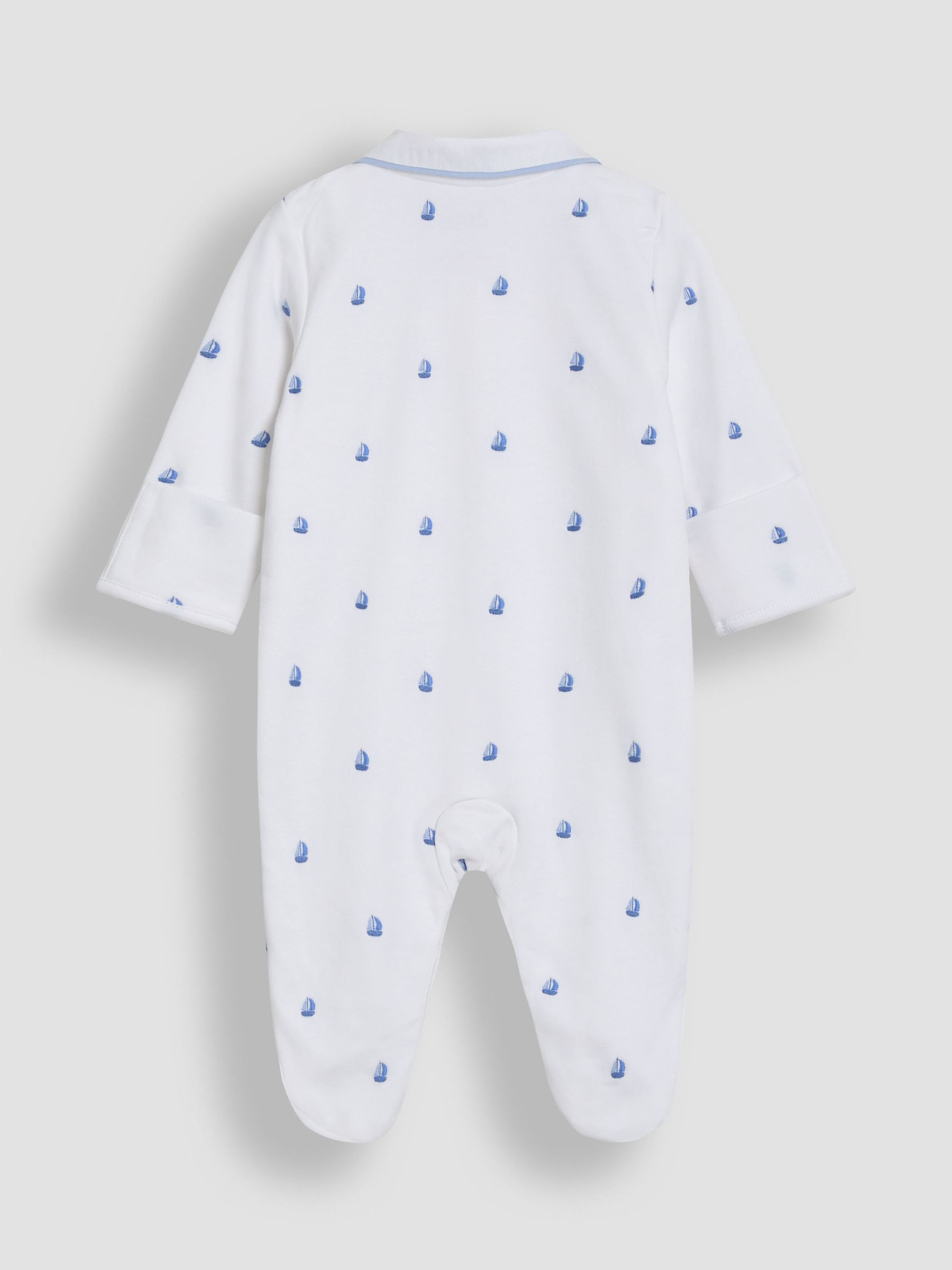 White Cotton 2-Piece Embroidered Sleepsuit and Hat Set - Image 6 of 7