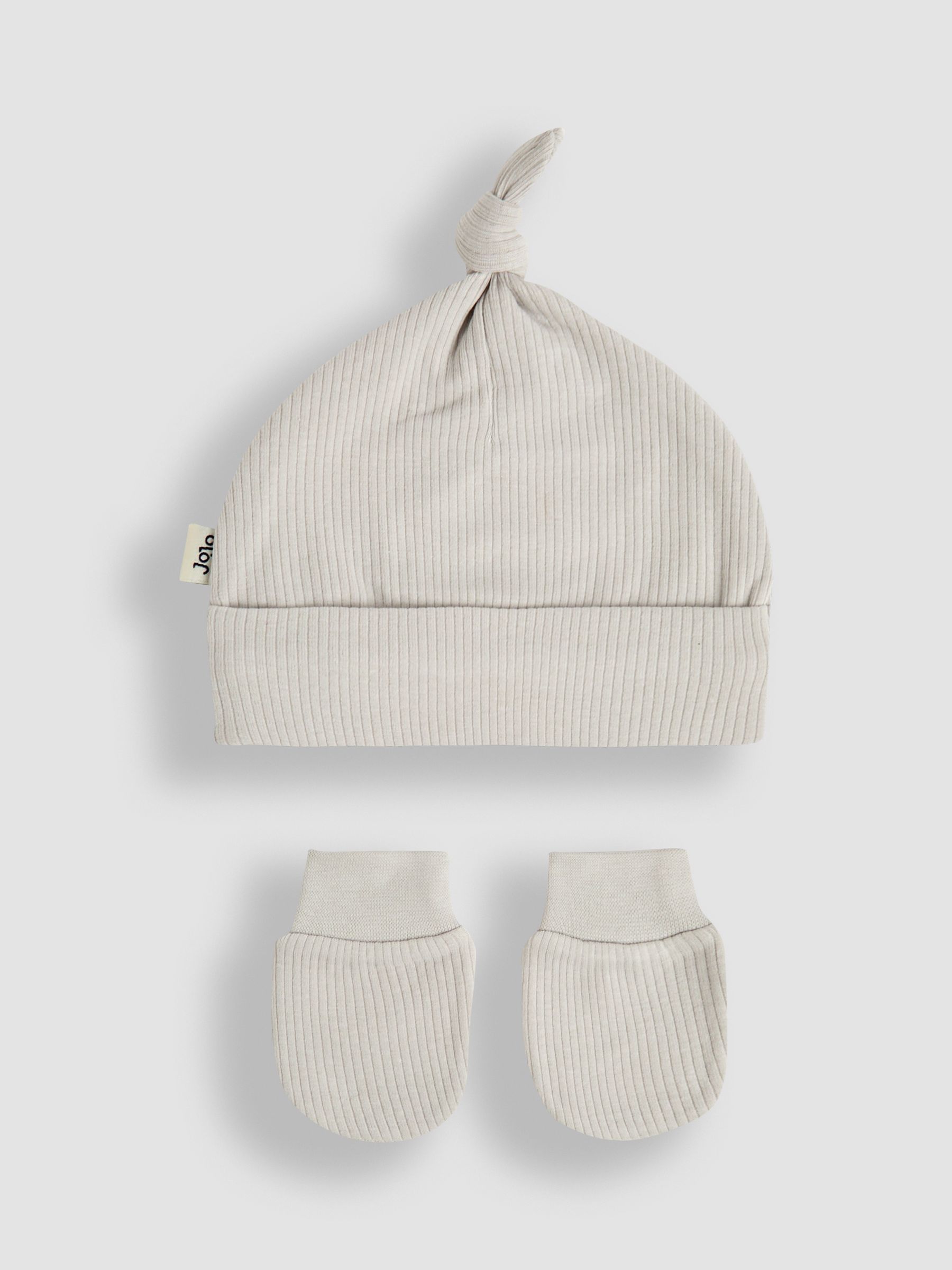Grey Baby Cotton 2-Piece Hat and Mittens Set - Image 1 of 4