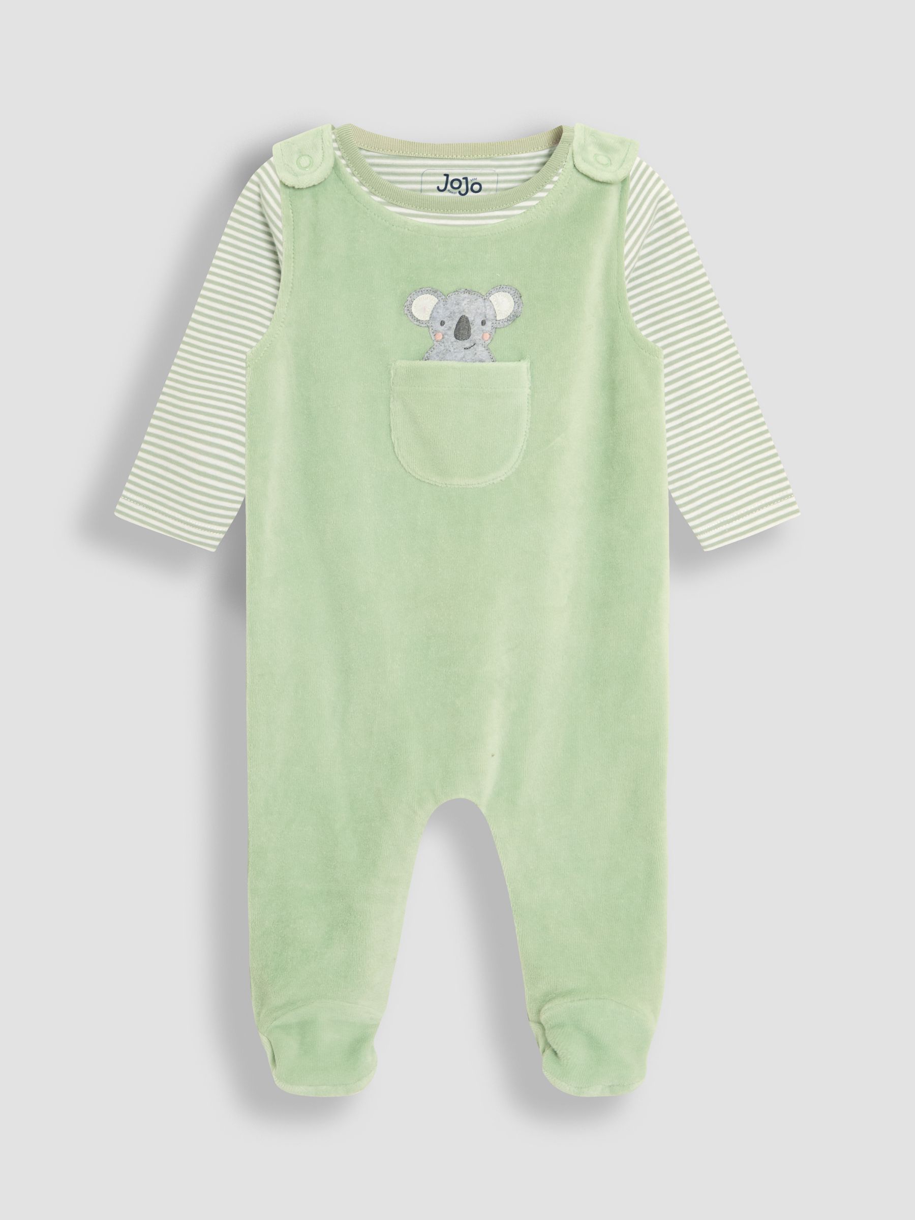 Green Cotton Footed 2-Piece Dungarees Set - Image 1 of 6
