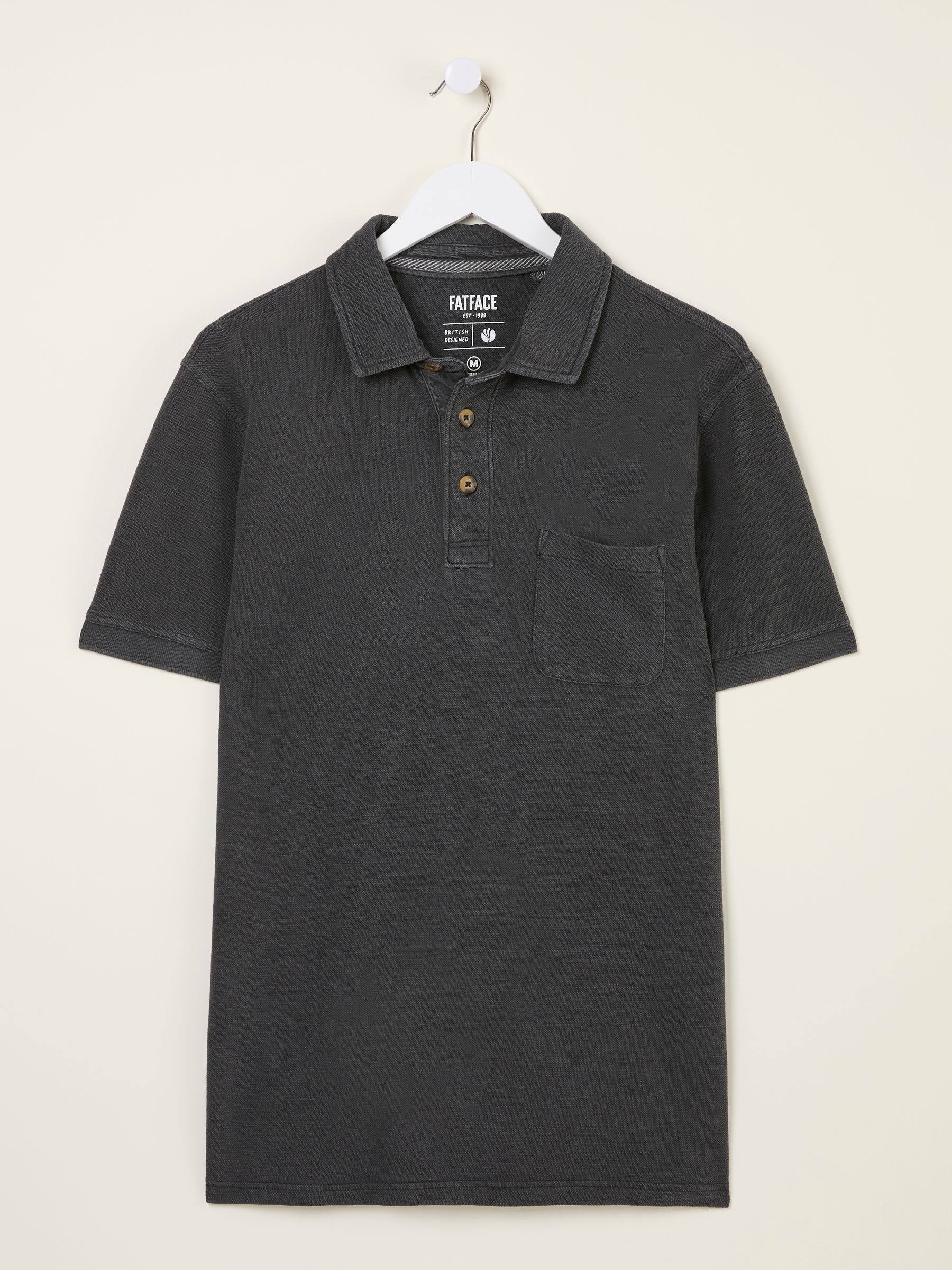 Washed Black Short Sleeve Slub Pique Polo - Image 4 of 4