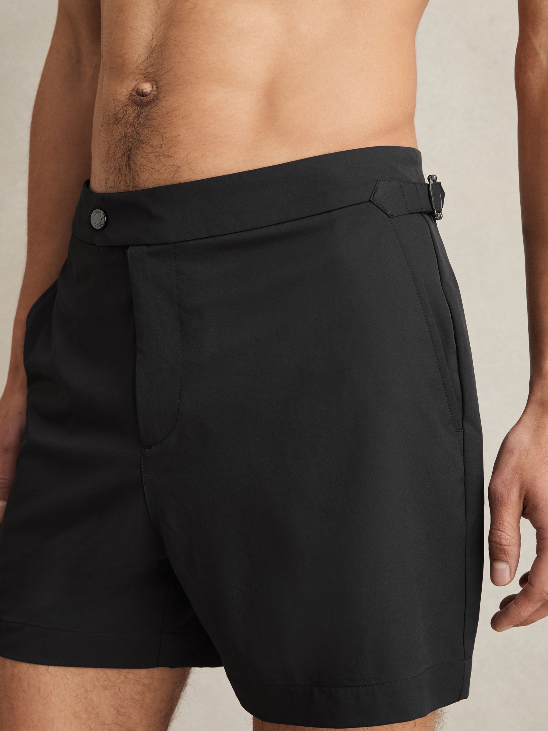 Side-Adjuster Swim Shorts in Black - Image 4 of 7