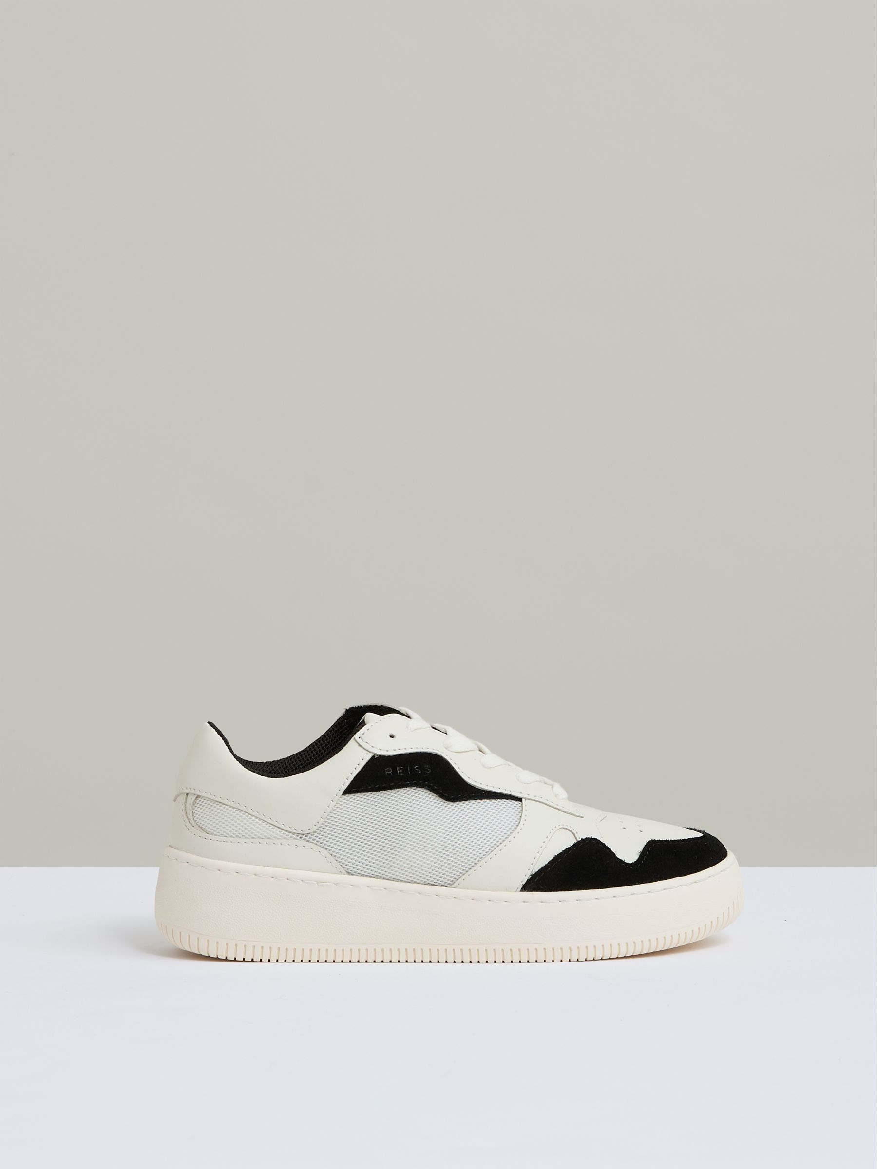 Leather And Mesh Platform Trainers in Black/White - Image 1 of 5