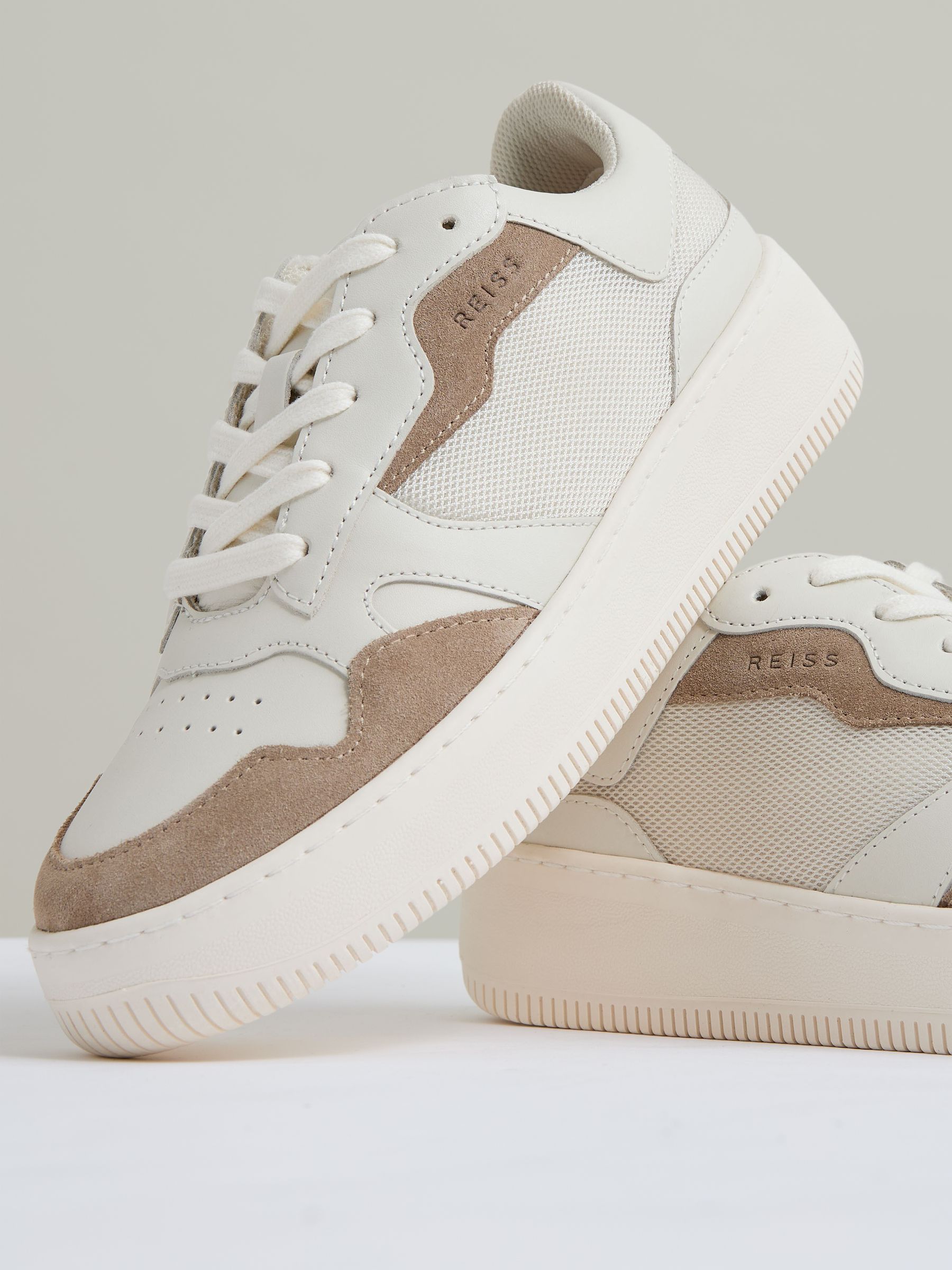 Leather And Mesh Platform Trainers in Taupe - Image 5 of 5