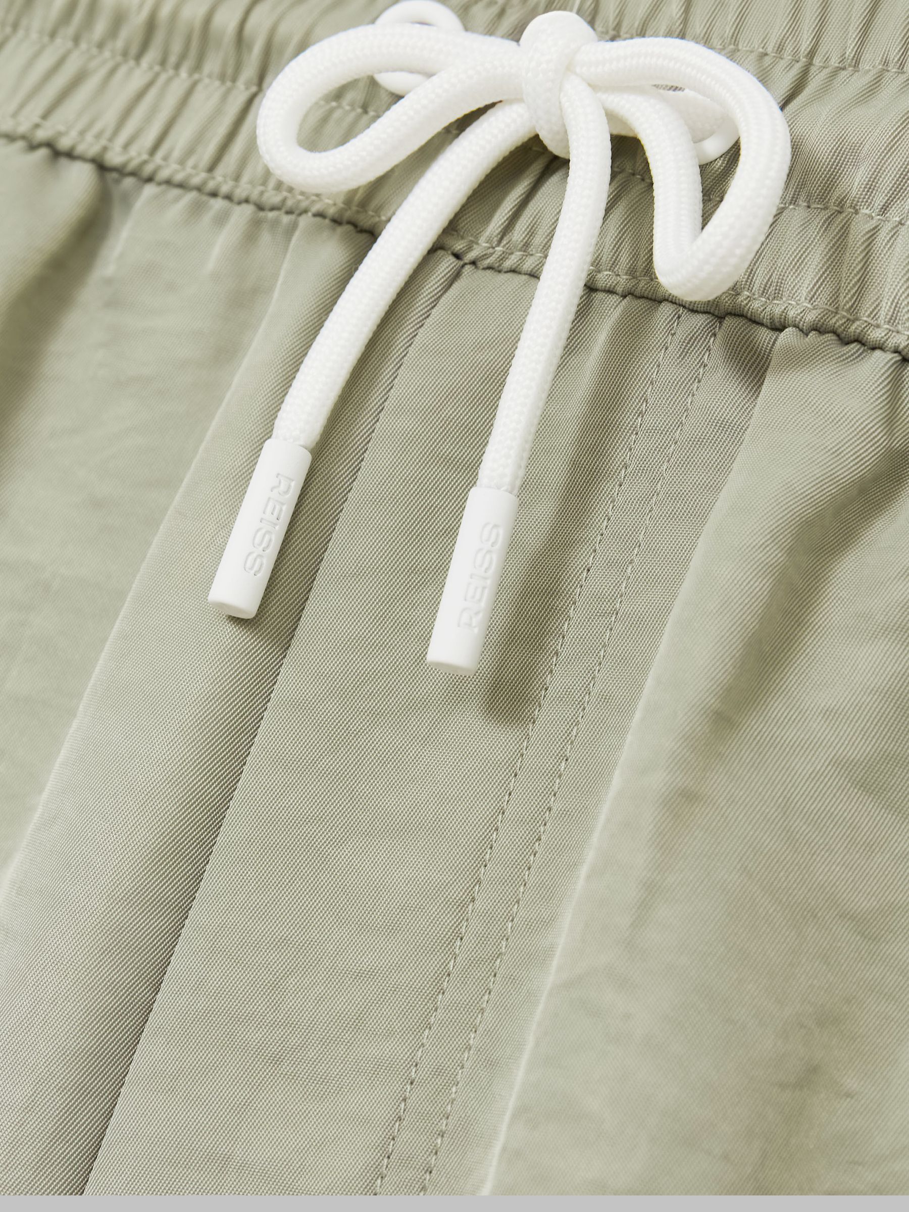 Piped Drawstring Swim Shorts in Pistachio/Off White - Image 6 of 6