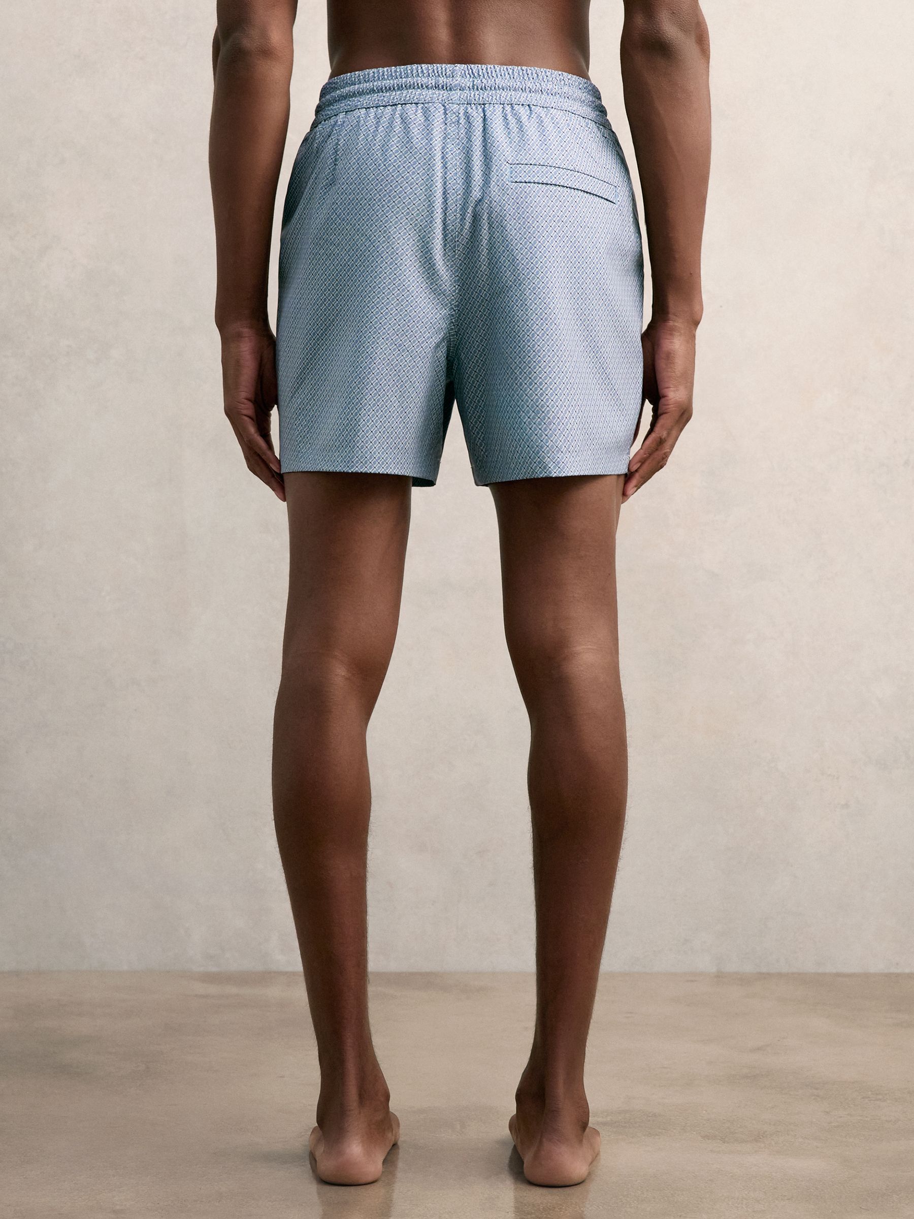 Drawstring Geometric Print Swim Shorts in Airforce Blue - image 5