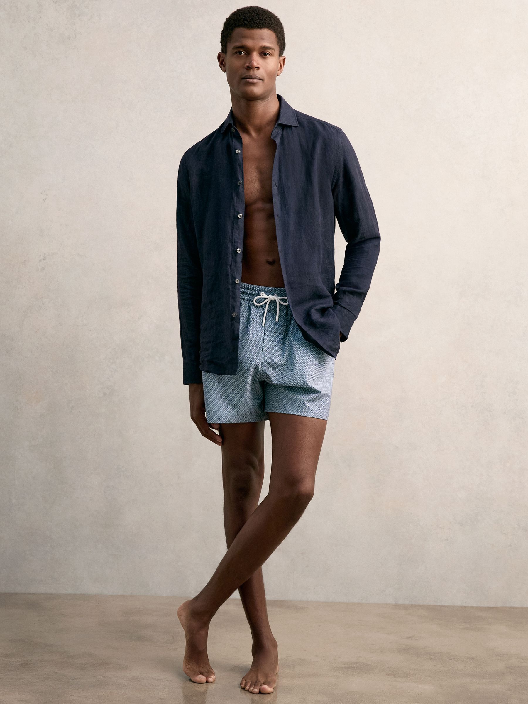 Drawstring Geometric Print Swim Shorts in Airforce Blue - image 4