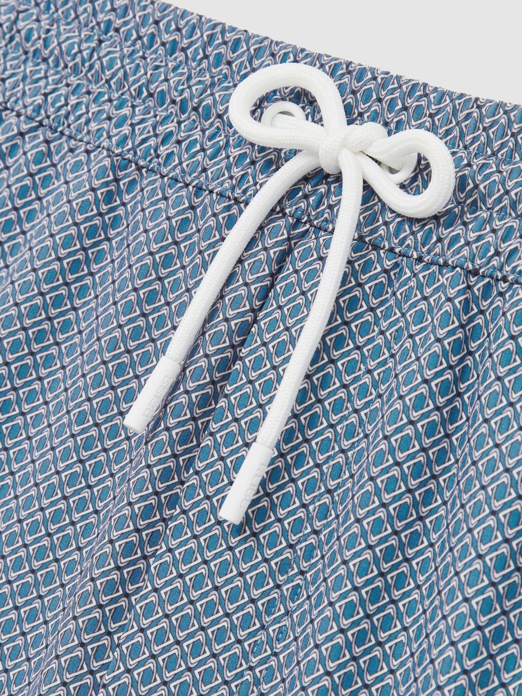 Drawstring Geometric Print Swim Shorts in Airforce Blue - image 3