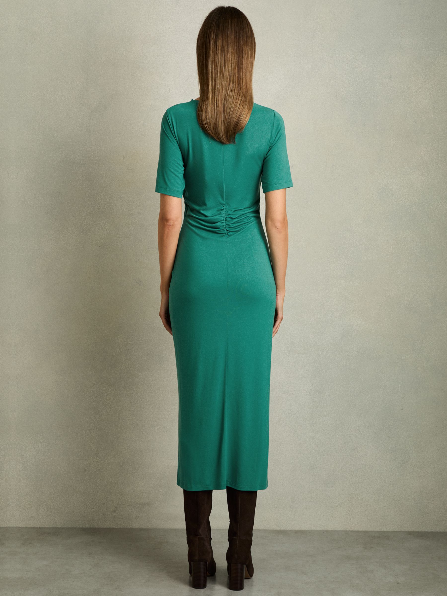 Ruched Jersey Midi Dress in Green - Image 5 of 6