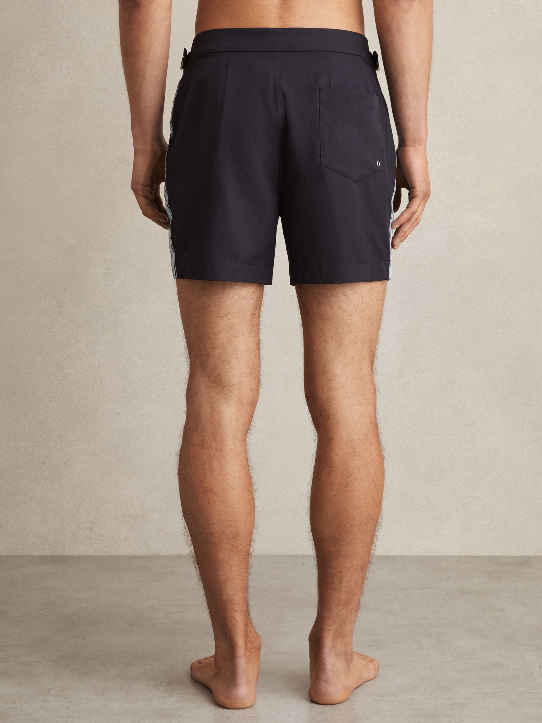 Stripe Side Adjuster Swim Shorts in Navy/Blue Stripe - Image 5 of 6