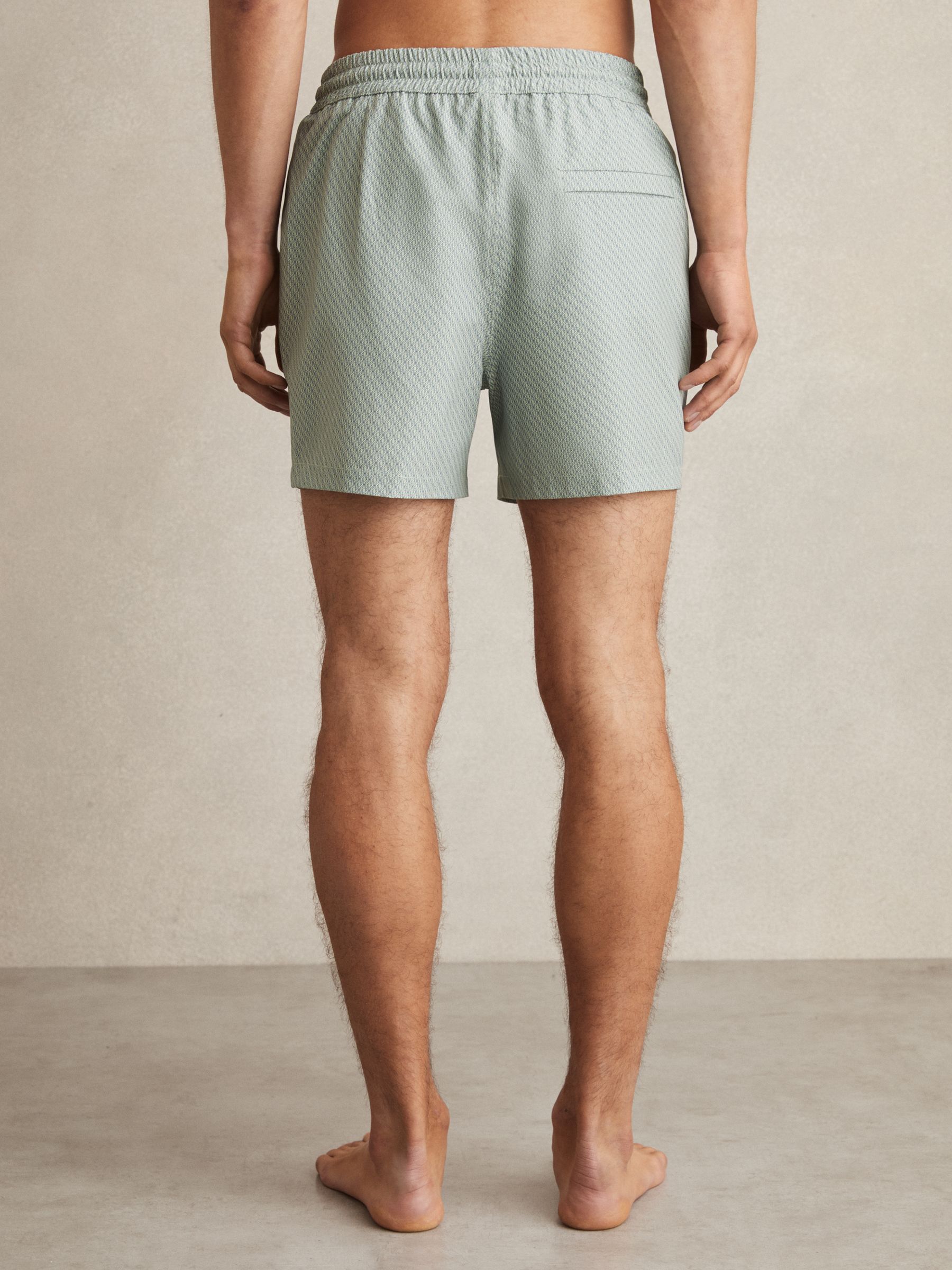 Drawstring Geometric Print Swim Shorts in Pistachio Green - Image 4 of 6