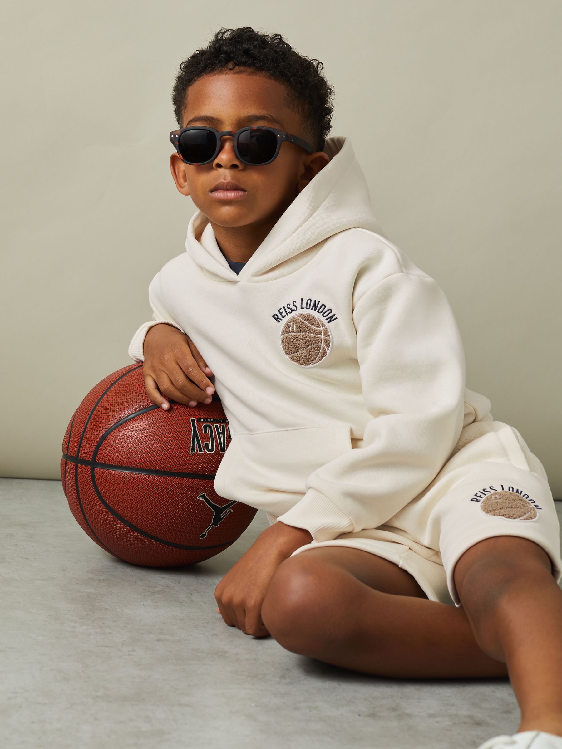 9-13 yrs Basketball-Embroidery Hoodie in Off White - Image 1 of 4