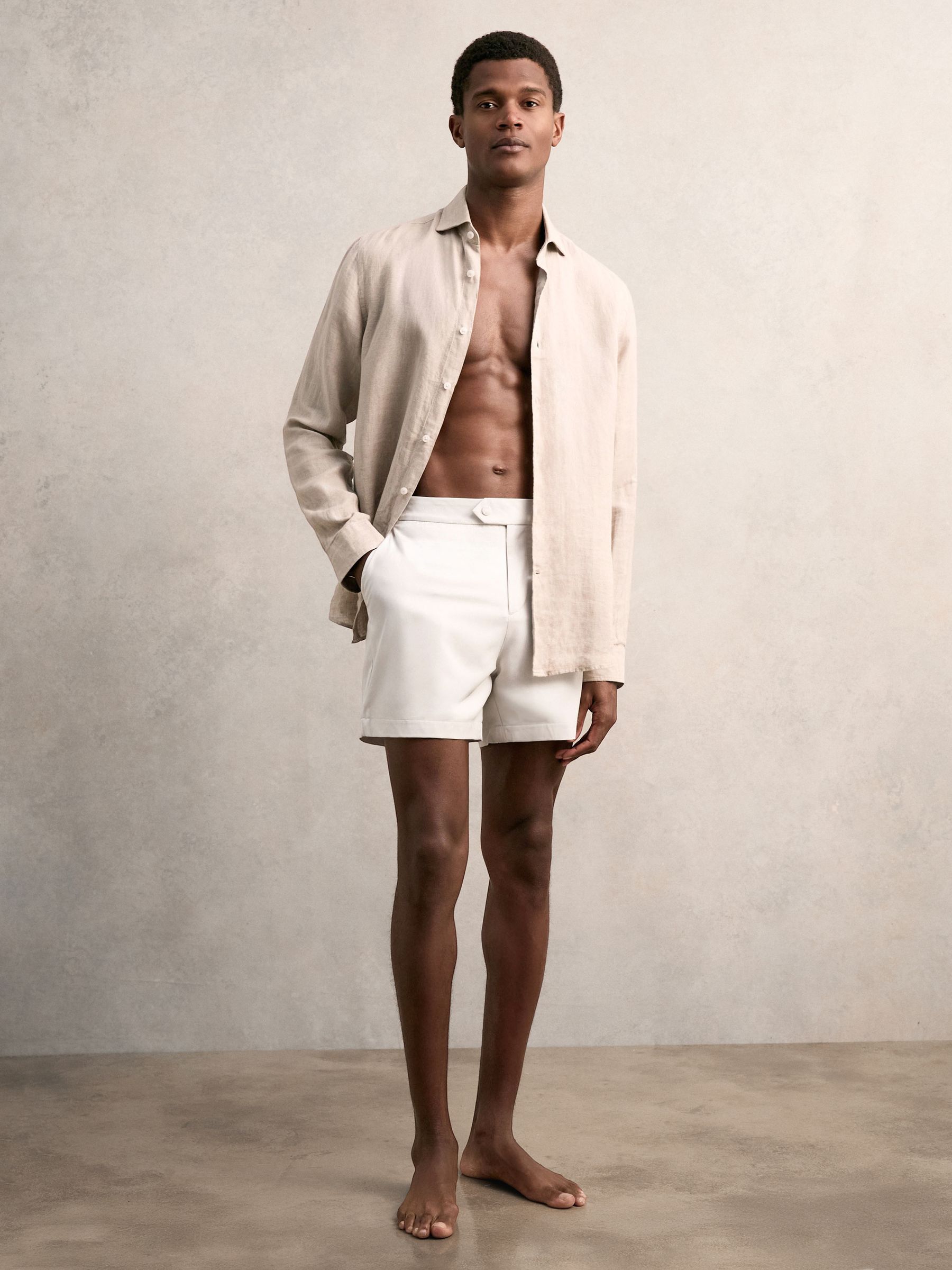 Side-Adjuster Swim Shorts in Off White - Image 6 of 7
