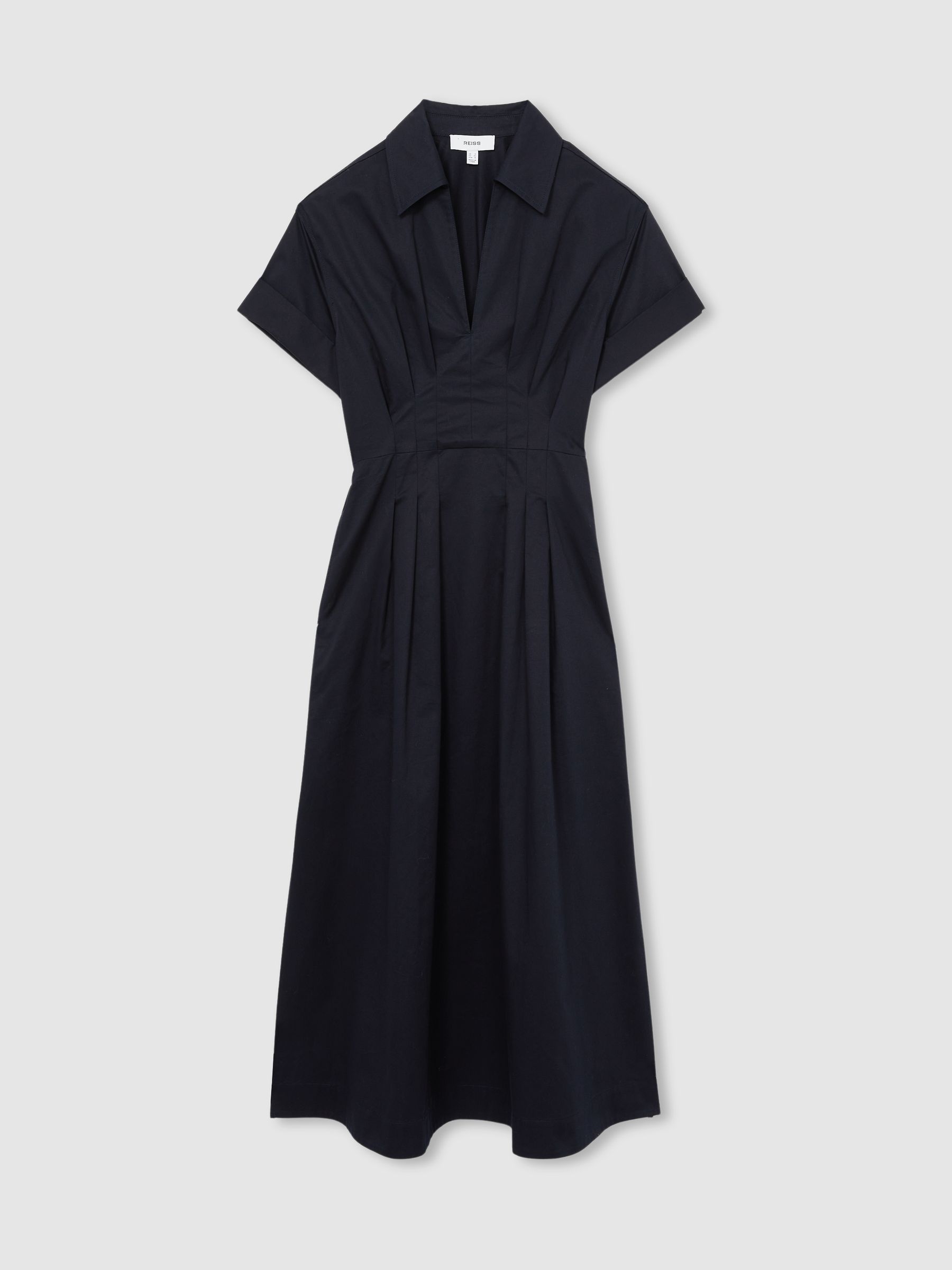 Cotton Pleated-Waist Midi Dress in Navy - Image 2 of 5