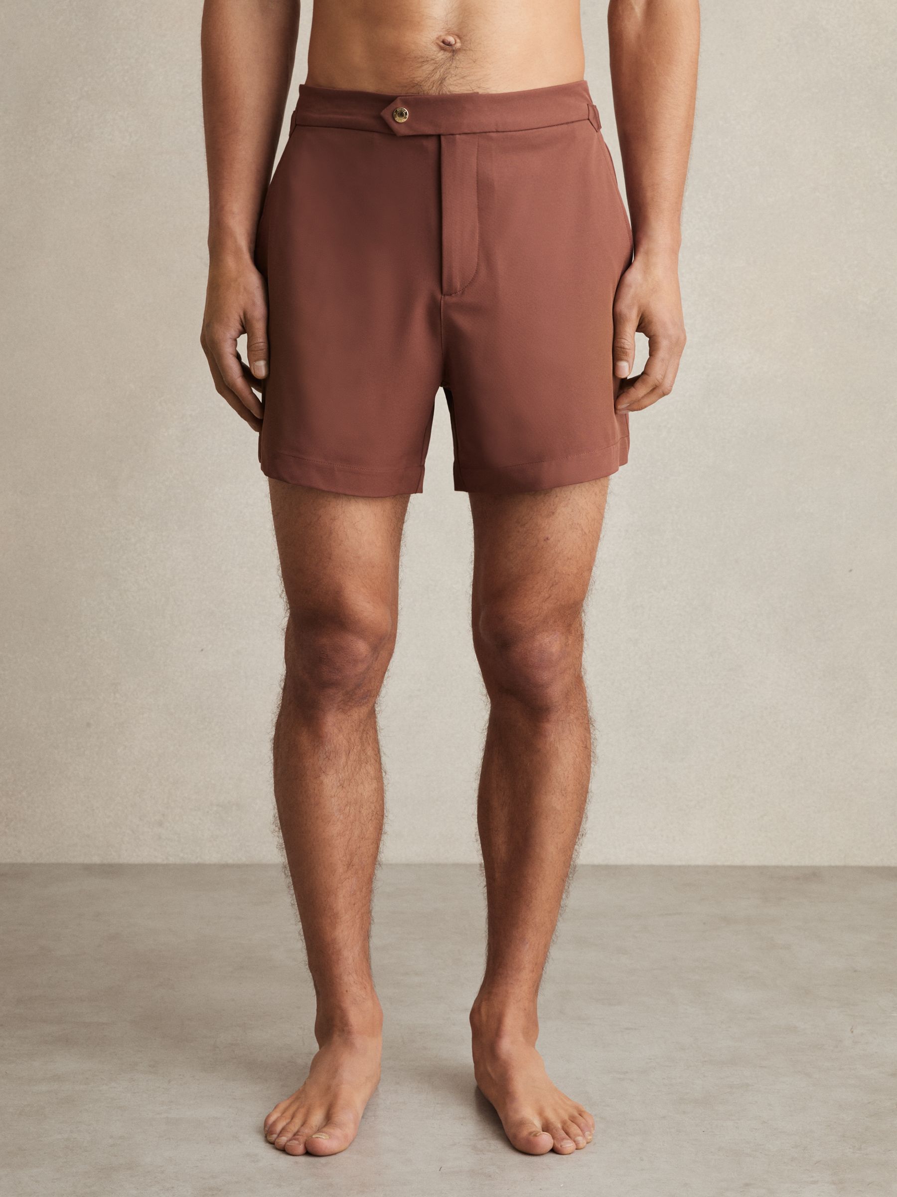 Side-Adjuster Swim Shorts in Terracotta Brown - Image 1 of 5