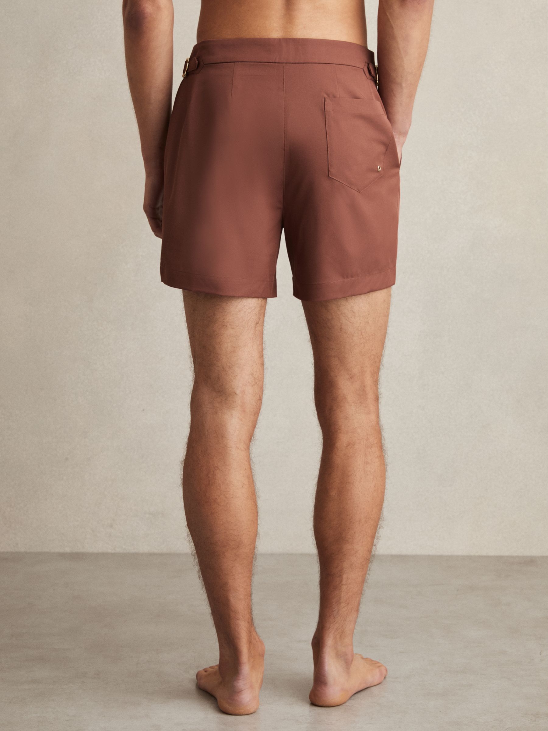 Side-Adjuster Swim Shorts in Terracotta Brown - Image 4 of 5