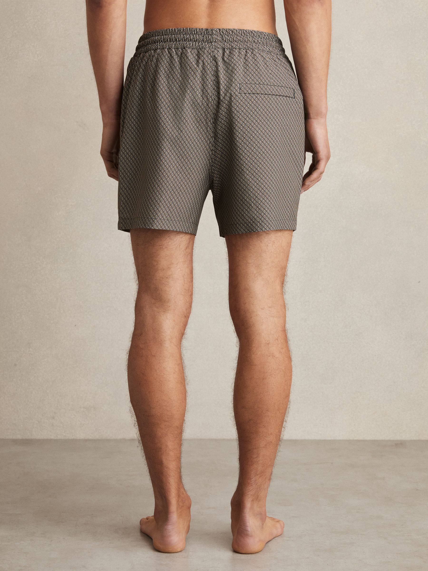 Drawstring Geometric Print Swim Shorts in Dark Navy - Image 4 of 5