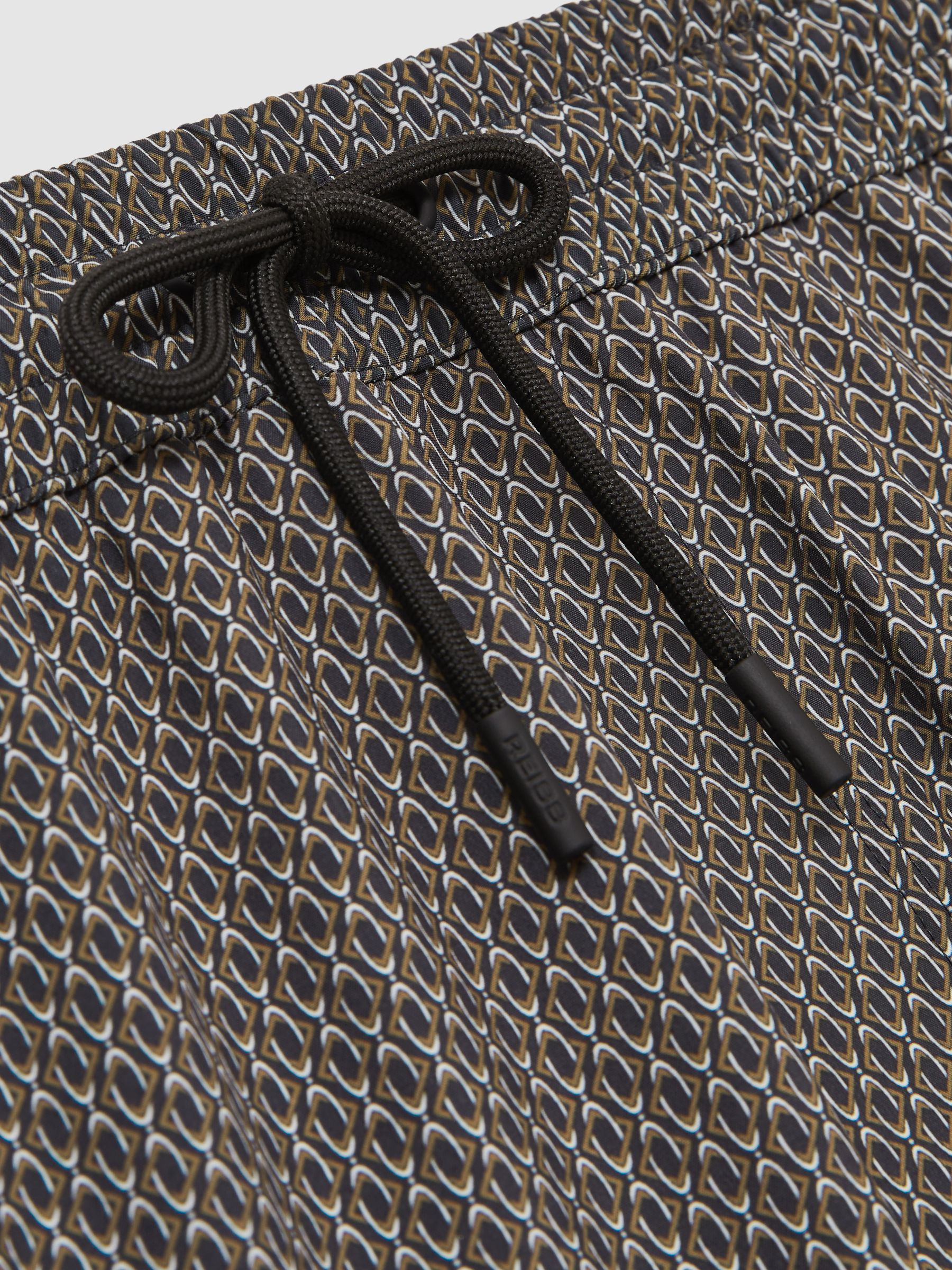 Drawstring Geometric Print Swim Shorts in Dark Navy - Image 5 of 5