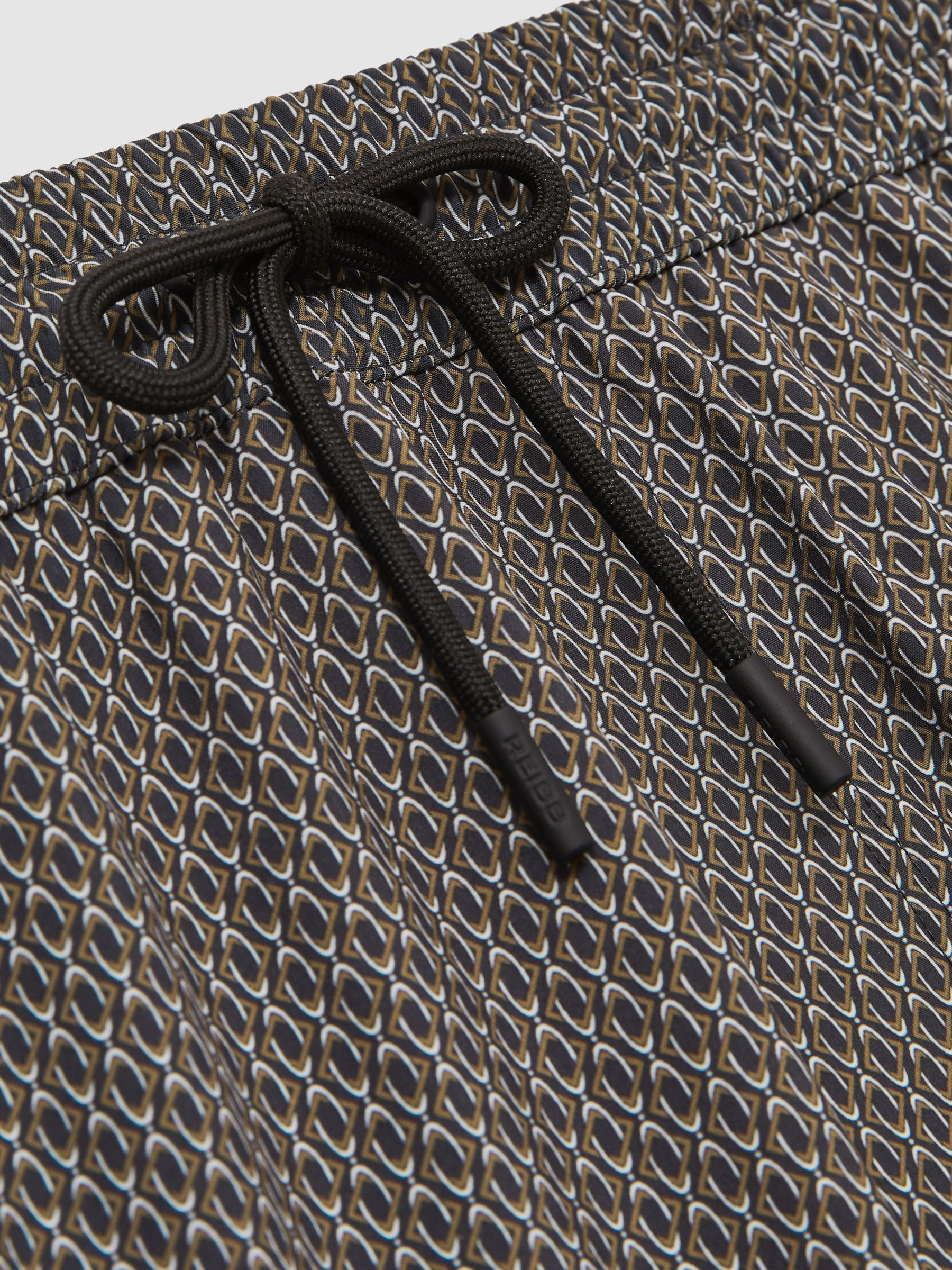 Drawstring Geometric Print Swim Shorts in Dark Navy - Image 6 of 6