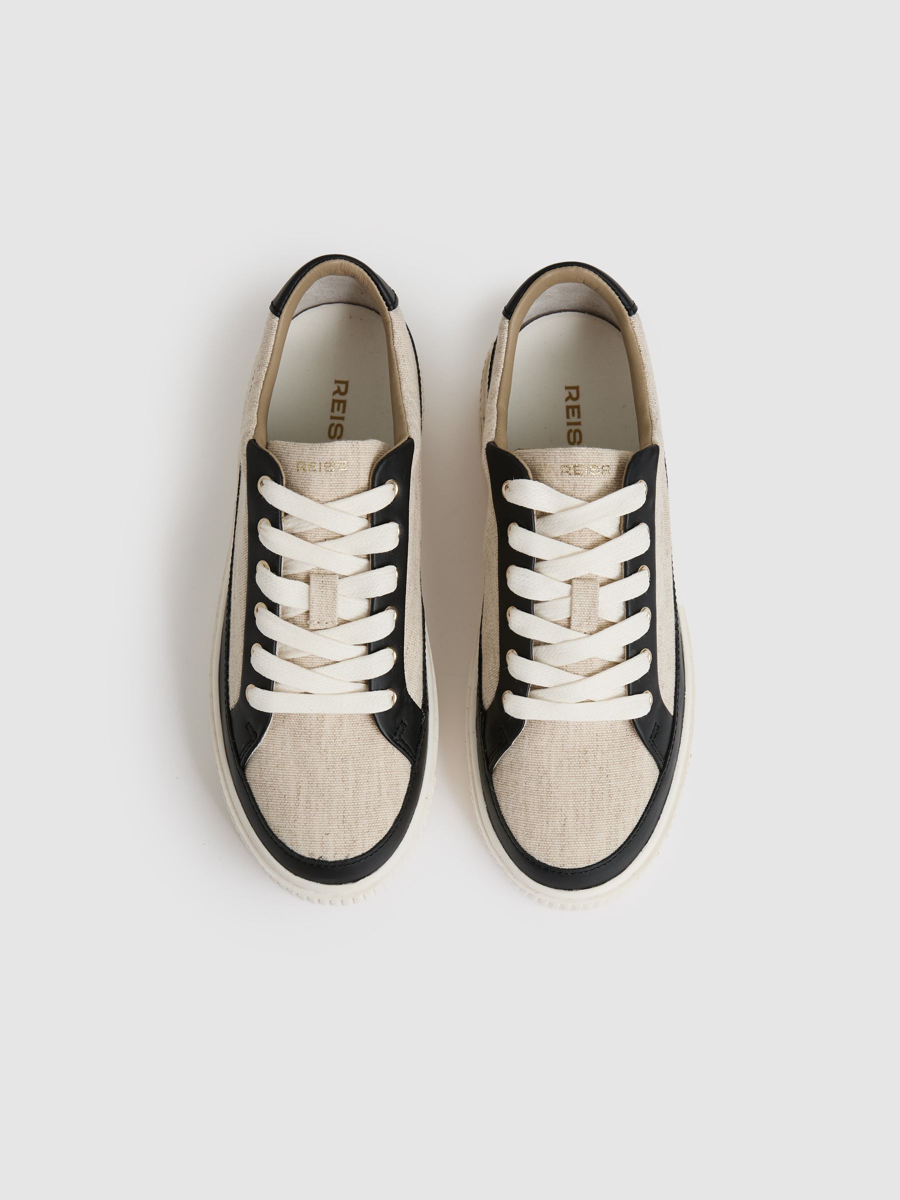 Grained Leather Platform Trainers in Natural/Black - Image 3 of 5