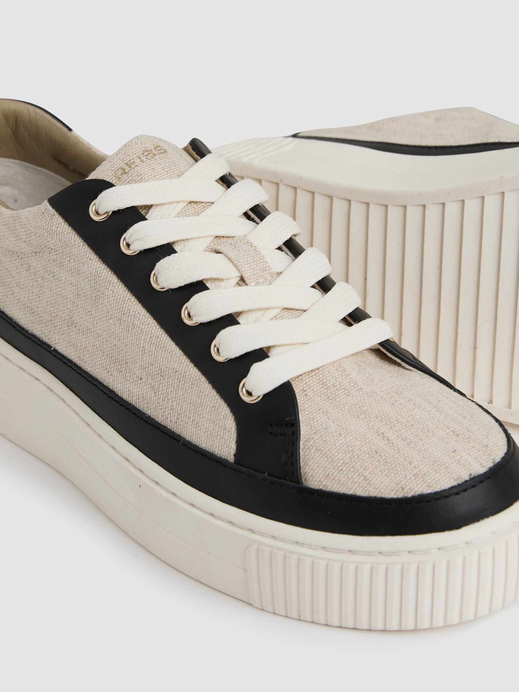 Grained Leather Platform Trainers in Natural/Black - Image 5 of 5