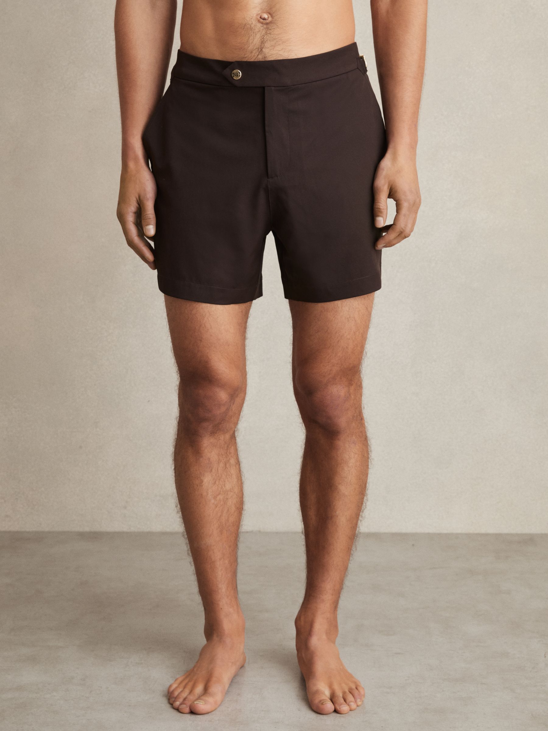 Side-Adjuster Swim Shorts in Chocolate Brown - Image 1 of 5