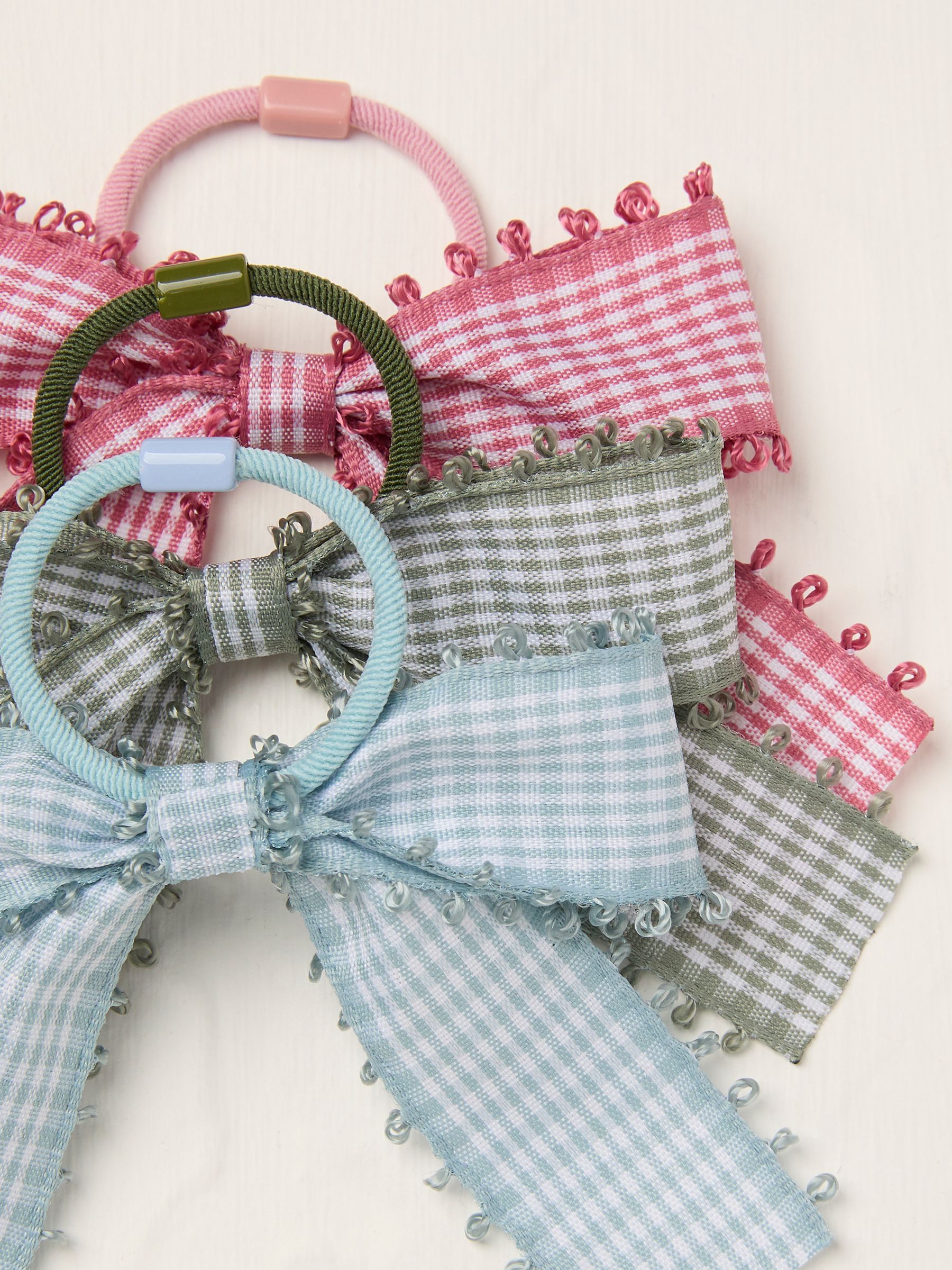 Multi Gingham Bow Hair Elastics 3 Pack - Image 2 of 2
