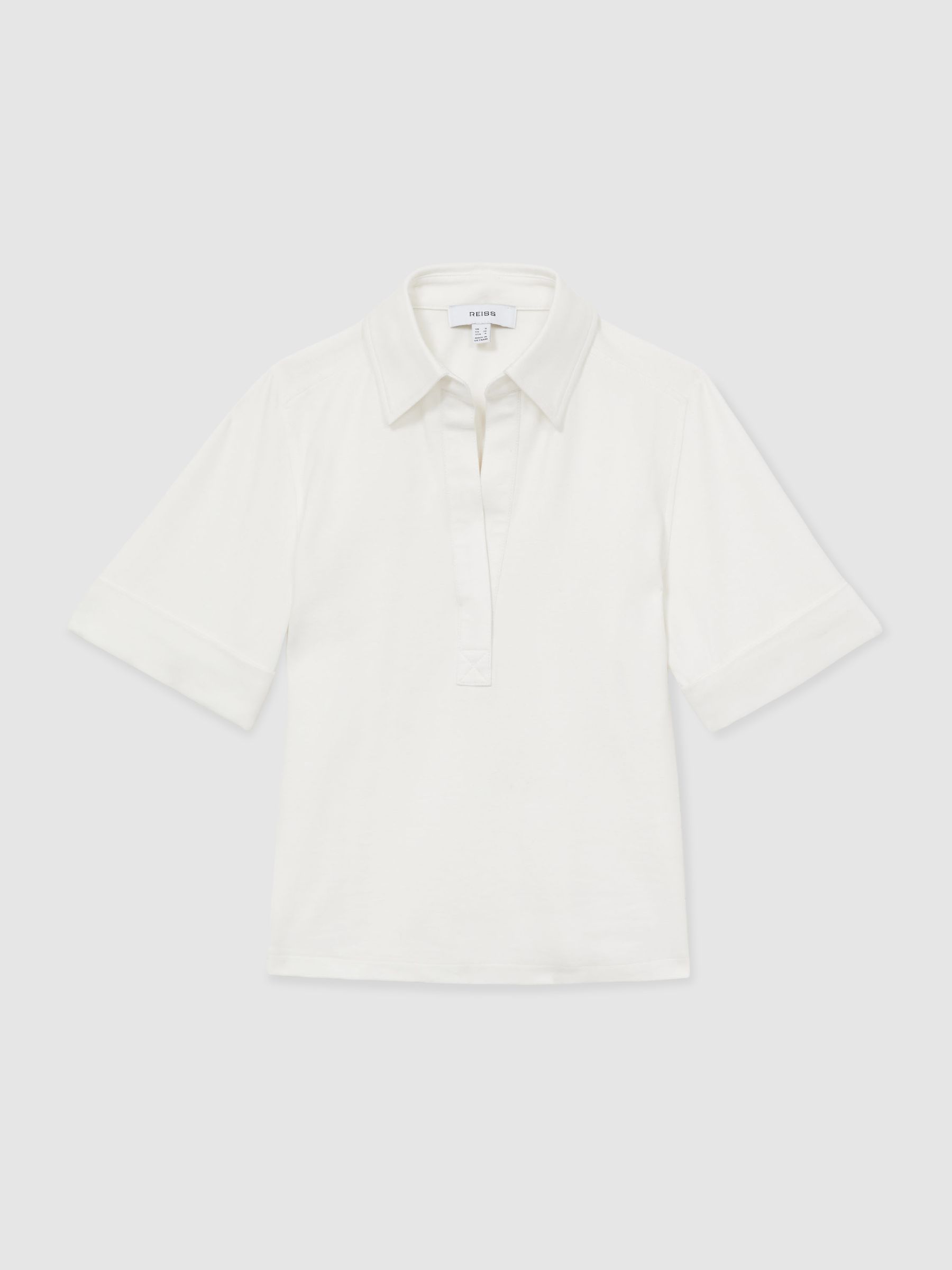 Open-Collar Polo Shirt in Cream - Image 2 of 7