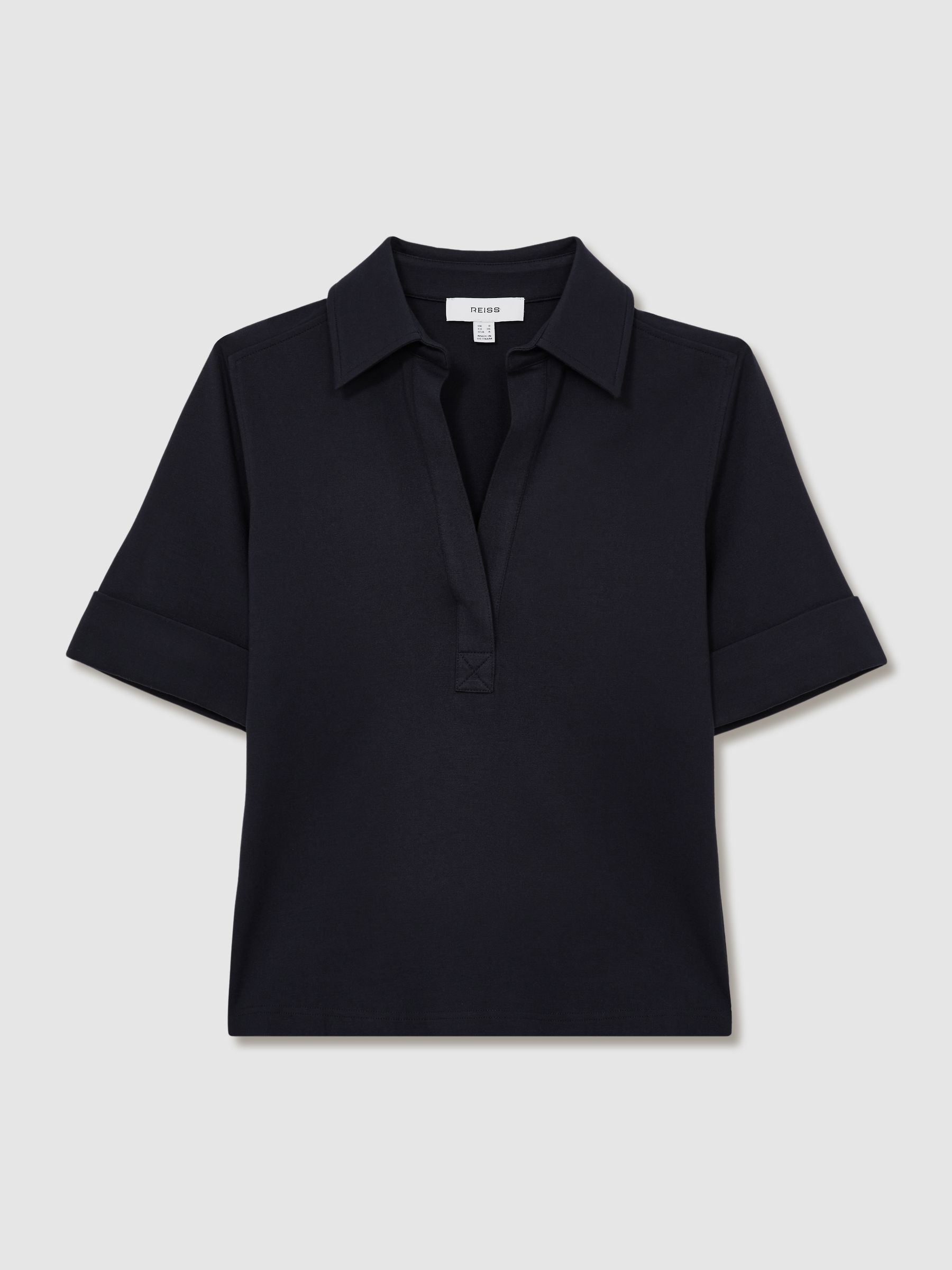 Open-Collar Polo Shirt in Navy - Image 2 of 6