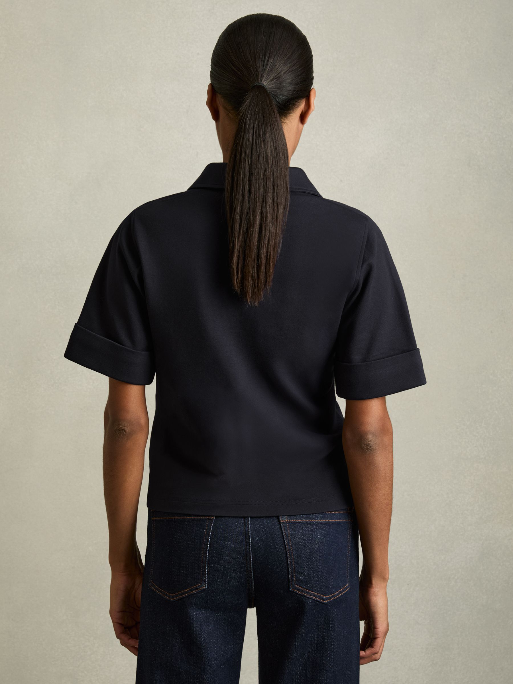 Open-Collar Polo Shirt in Navy - Image 5 of 6