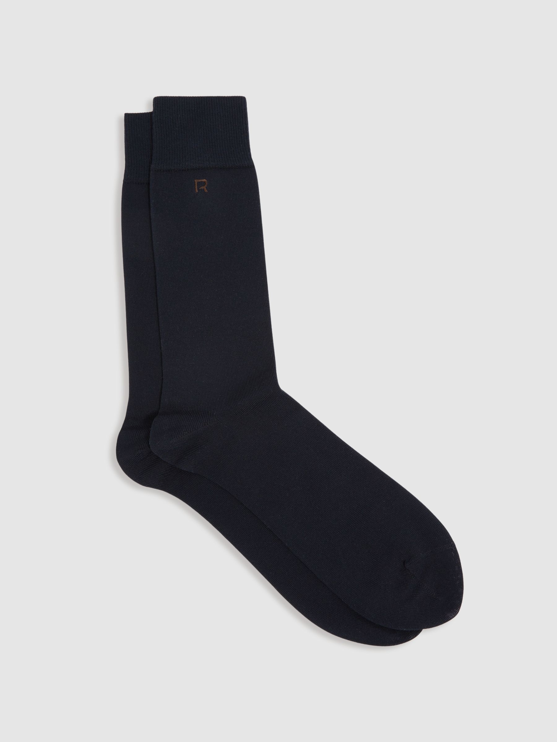 Cotton-Blend Logo-Embroidered Socks in Navy/Chocolate - Image 1 of 3
