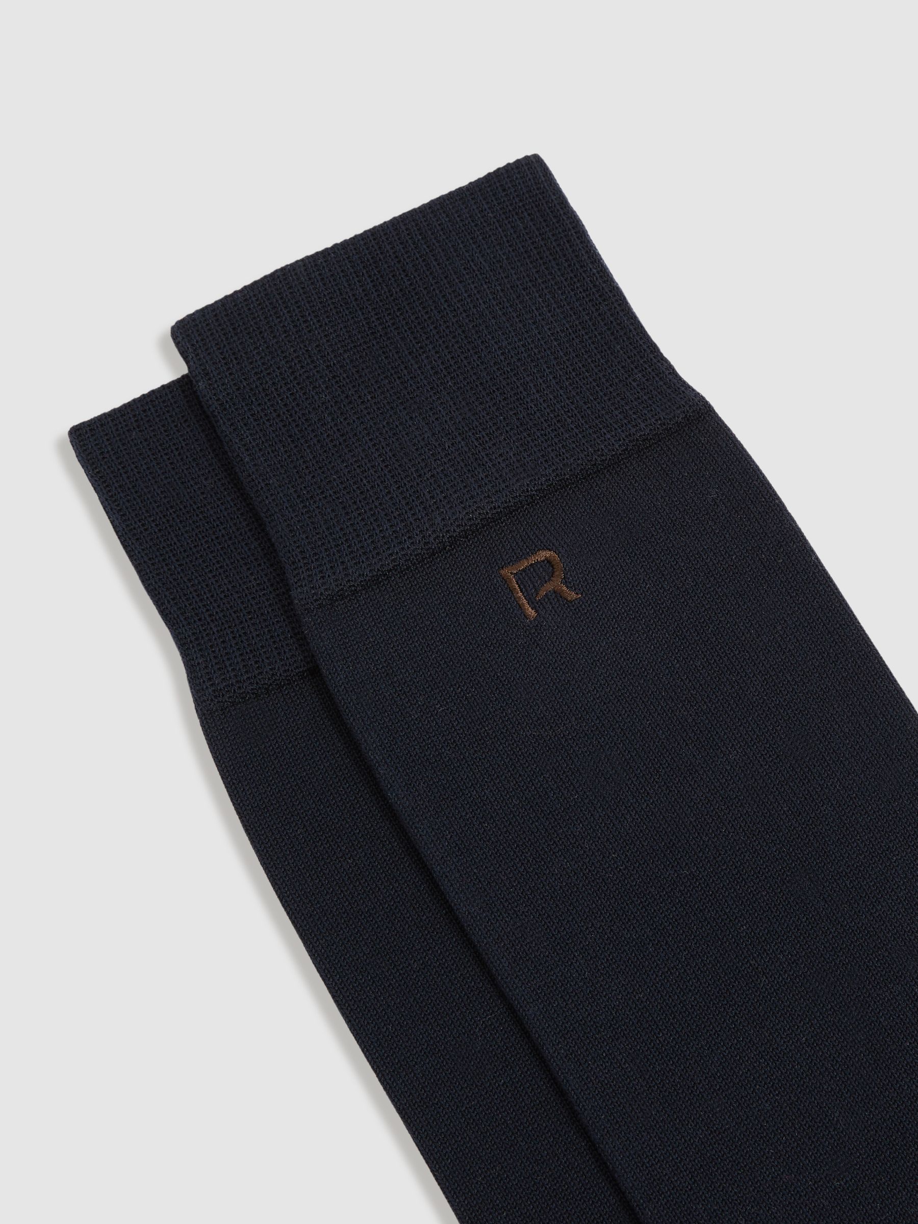 Cotton-Blend Logo-Embroidered Socks in Navy/Chocolate - Image 2 of 3