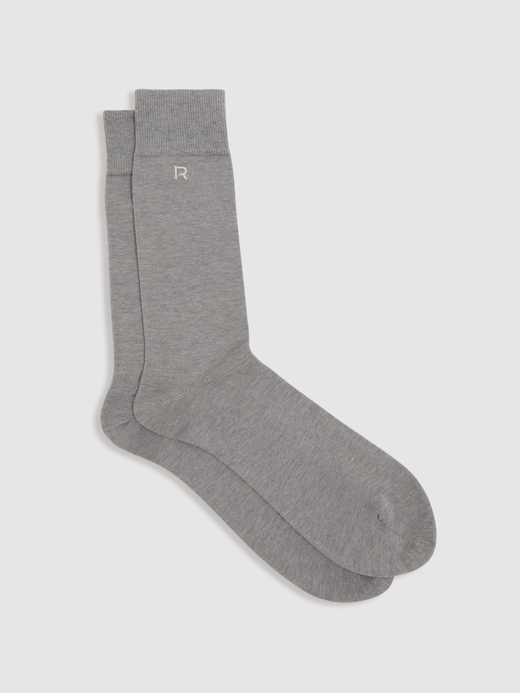 Cotton-Blend Logo-Embroidered Socks in Mid Grey/Oatmeal - Image 1 of 3