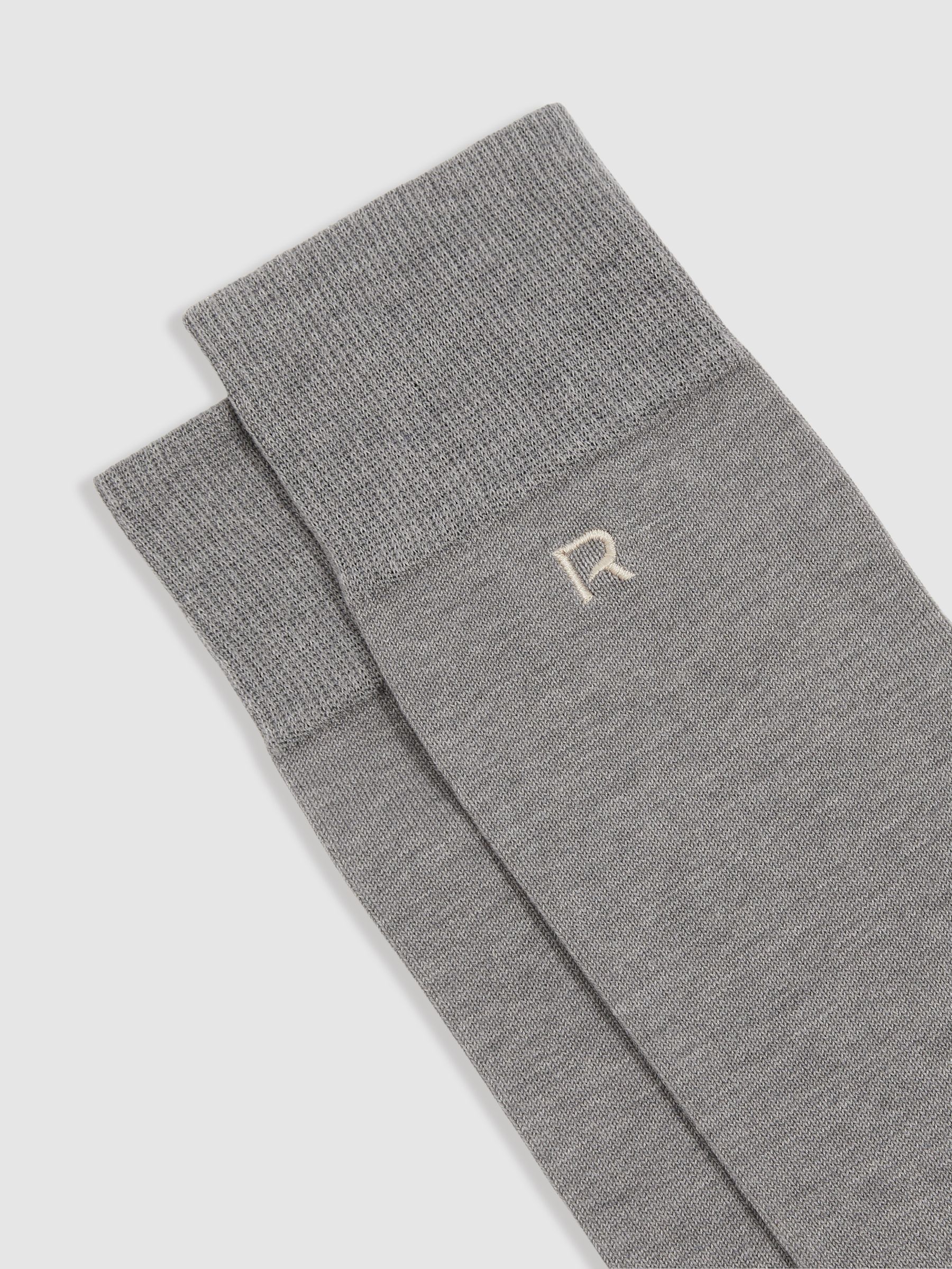 Cotton-Blend Logo-Embroidered Socks in Mid Grey/Oatmeal - Image 2 of 3